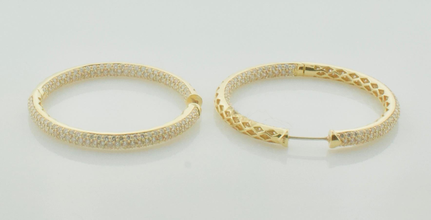 Round Cut Groovy Large Hoop Pave' Diamond Earrings in 18k Yellow Gold