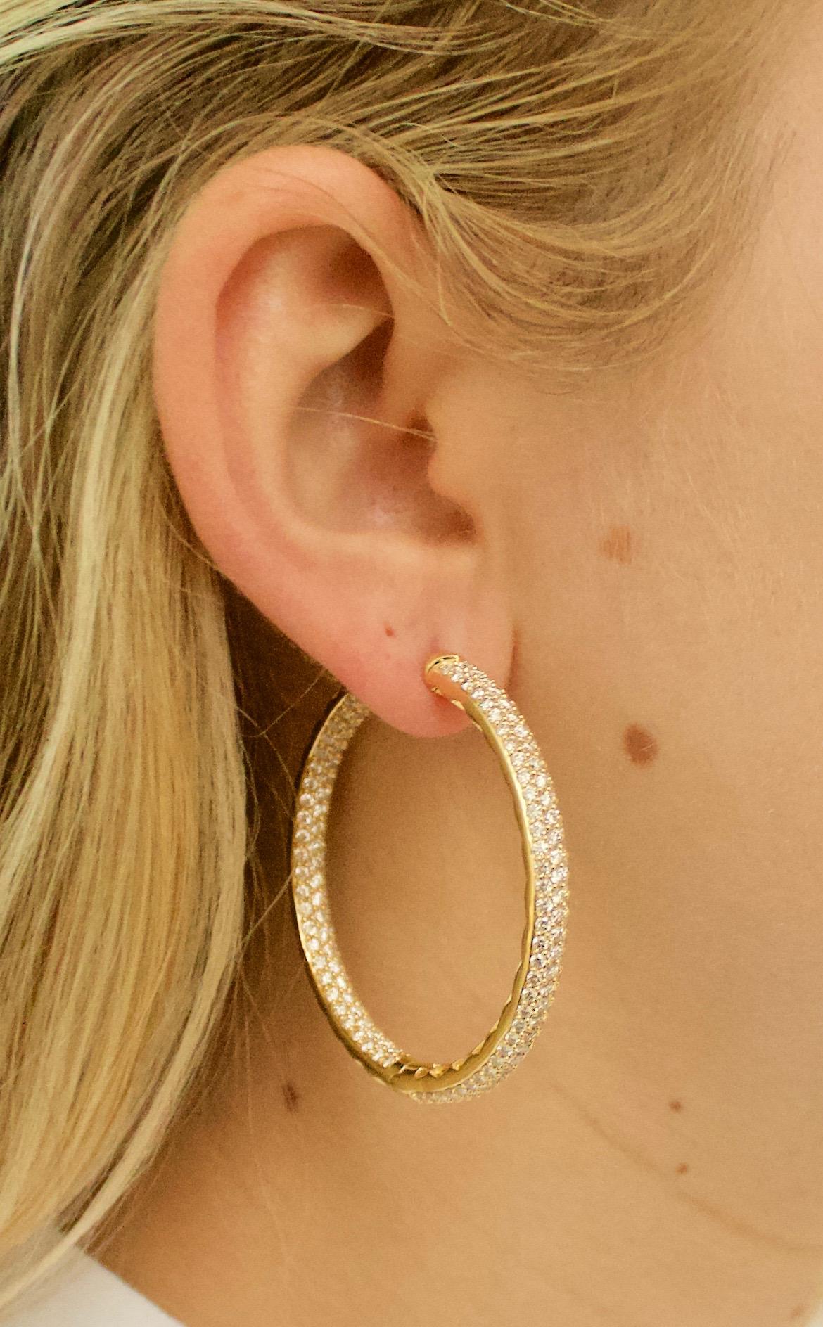 Women's or Men's Groovy Large Hoop Pave' Diamond Earrings in 18k Yellow Gold