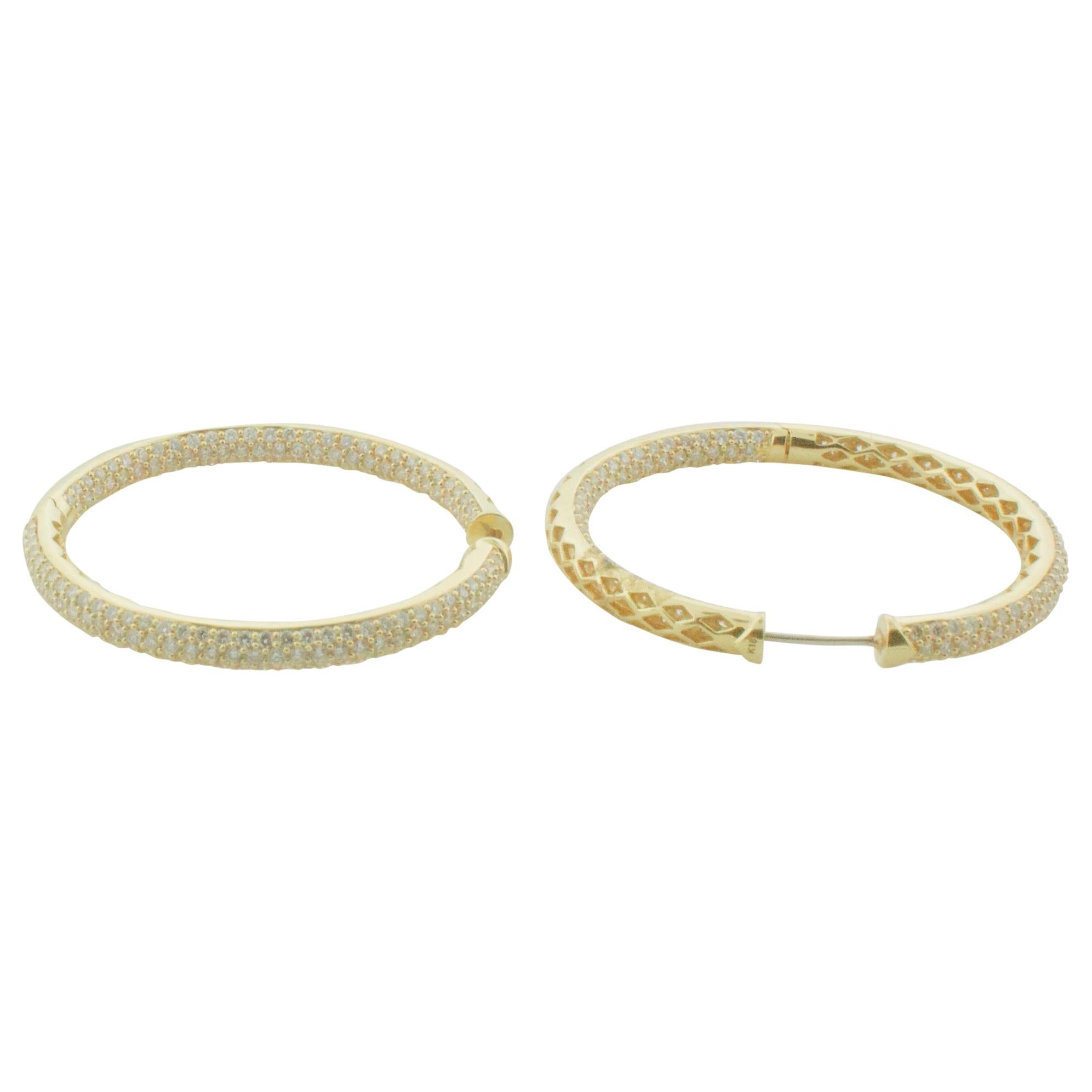 Groovy Large Hoop Pave' Diamond Earrings in 18k Yellow Gold