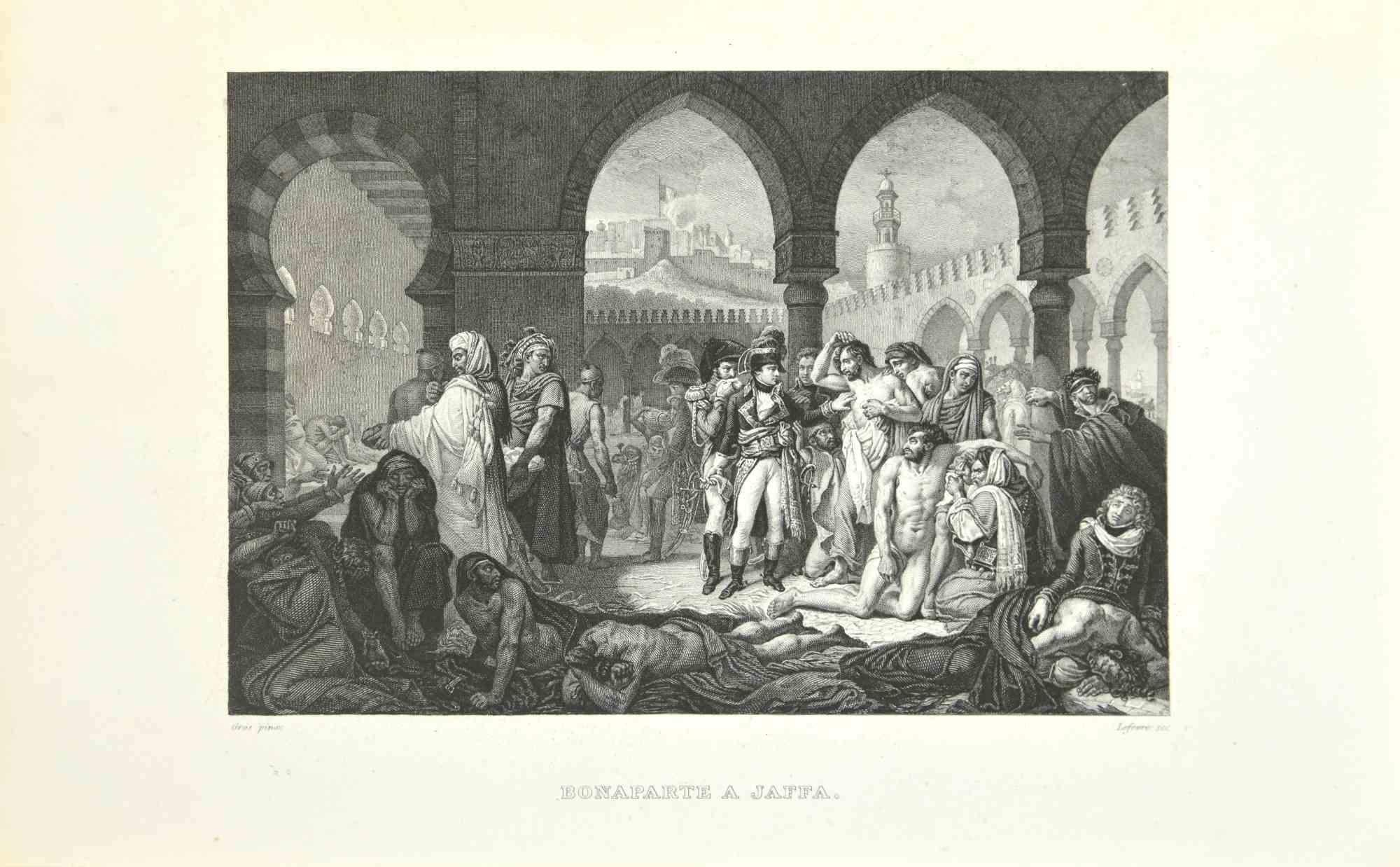 Bonaparte en Jaffa es un Aguafuerte realizado por Gros Pina en 1837.

Buenas condiciones.

La obra está realizada en una composición bien equilibrada. la obra y pertenece a la suite "AtlasBatt" realizada dentro de la Histoire de Napoleon de Jacques