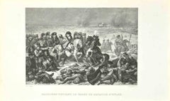 Antique Napoleon Visiting the Battlefield of Eylau - Etching by Gros Pina - 1837