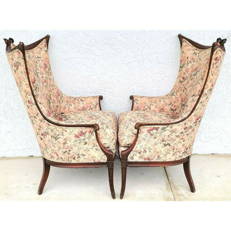 Grosfeld House Armchairs Carved Ribbons & Bows, Set of 2 In Good Condition In Lake Worth, FL