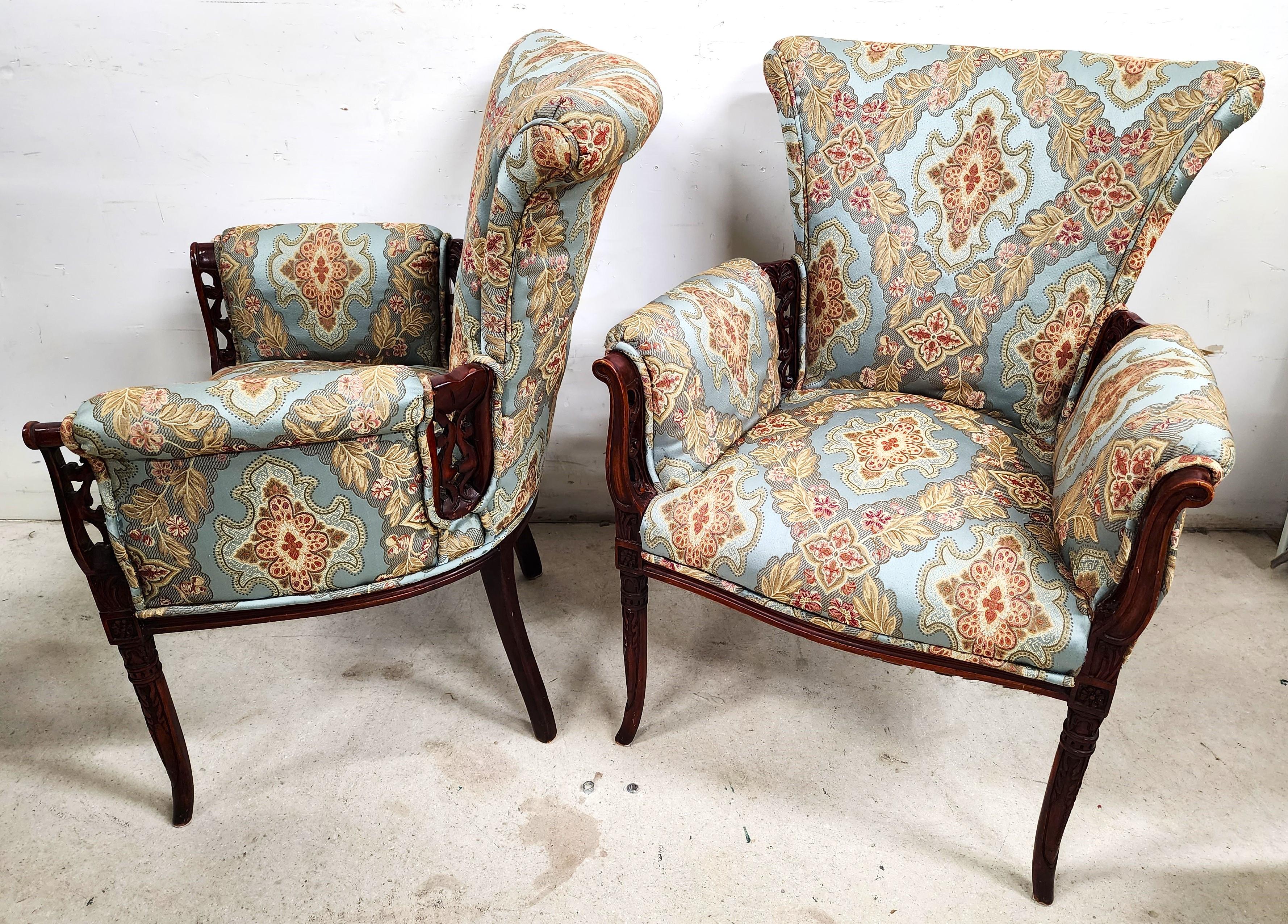 For FULL item description click on CONTINUE READING at the bottom of this page.

Offering One Of Our Recent Palm Beach Estate Fine Furniture Acquisitions Of A
Pair of Antique GROSFELD HOUSE Armchairs with Carved Rosewood Frames

Approximate