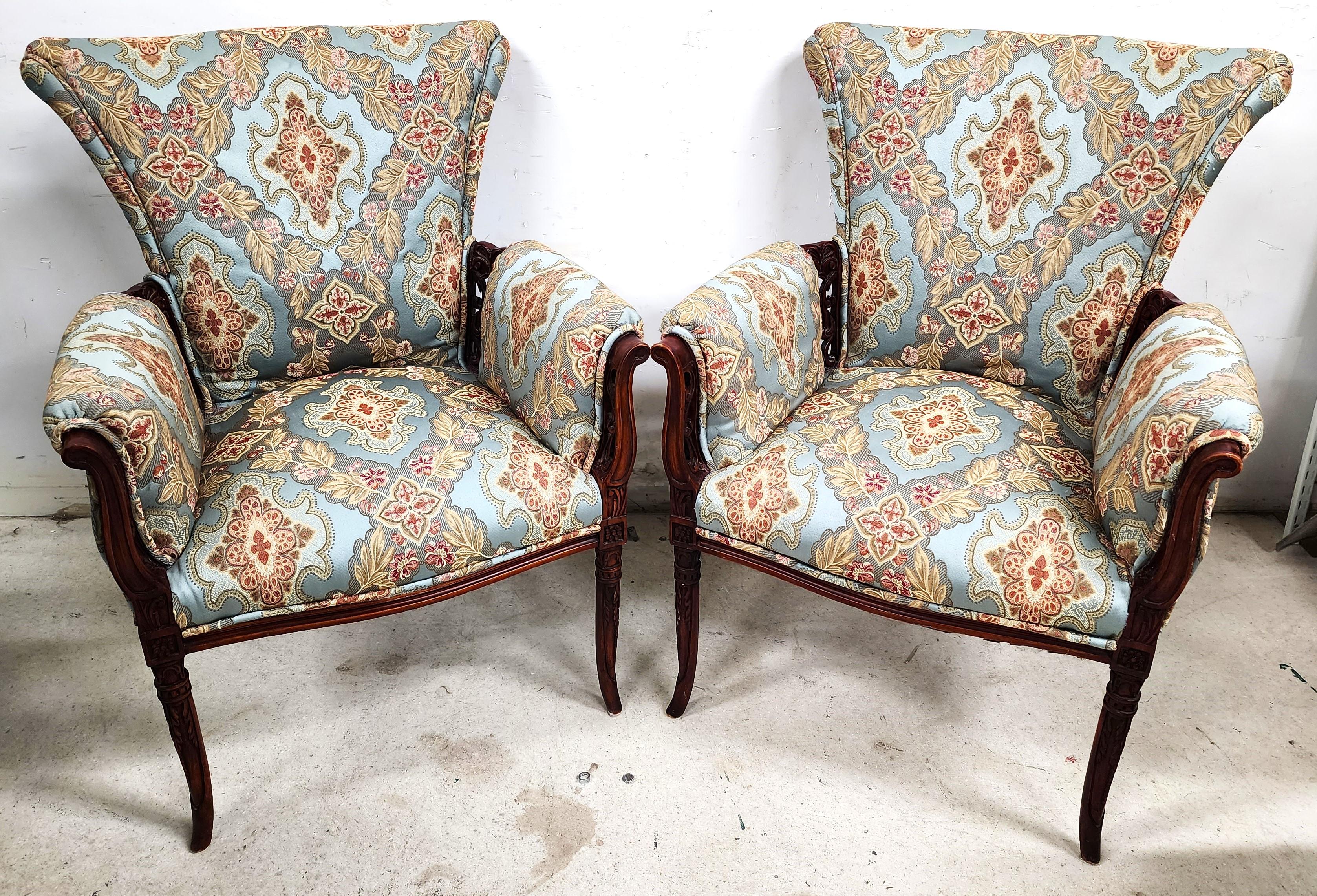 GROSFELD HOUSE Armchairs Carved Rosewood In Good Condition For Sale In Lake Worth, FL