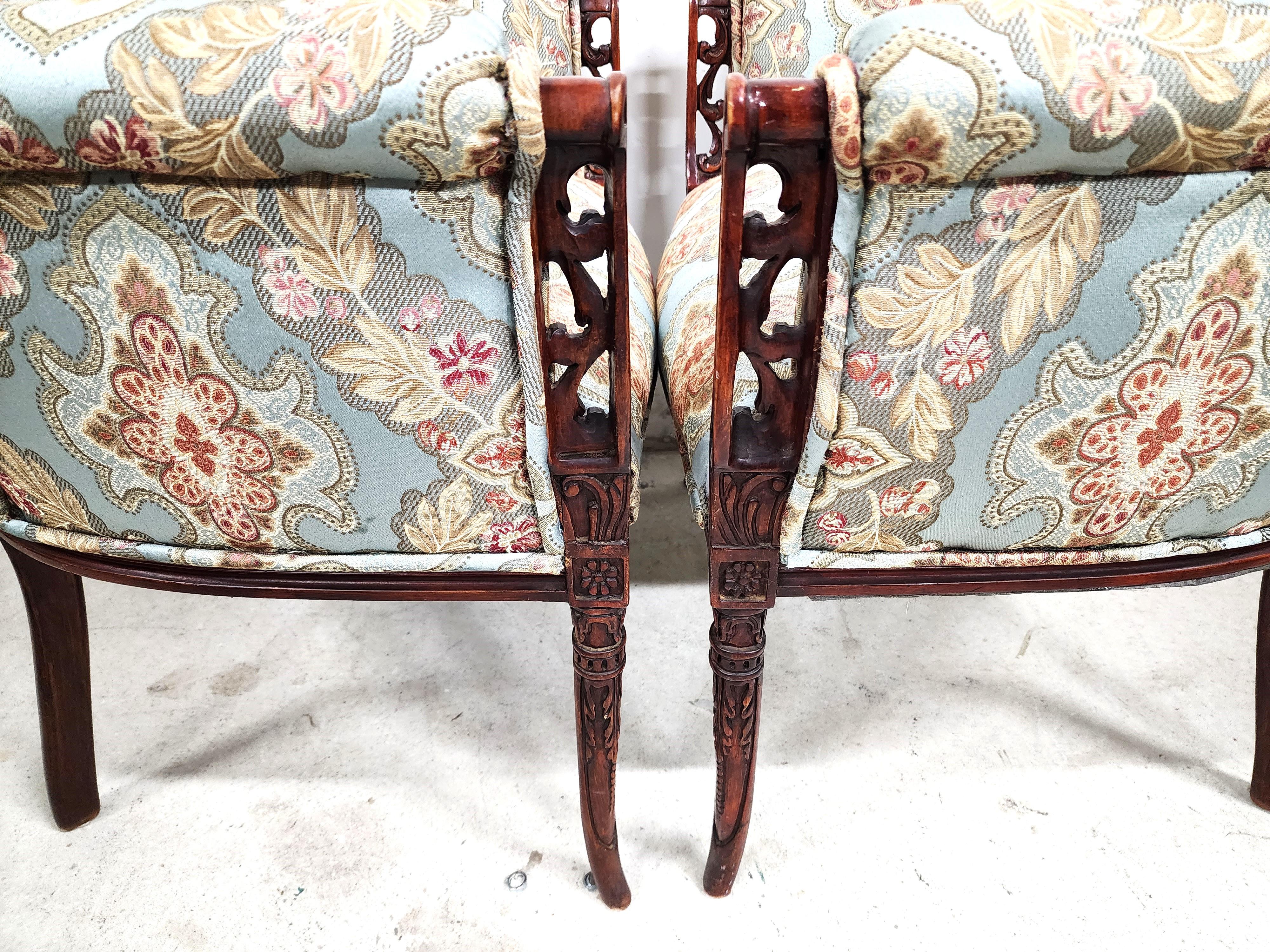 Cotton GROSFELD HOUSE Armchairs Carved Rosewood For Sale