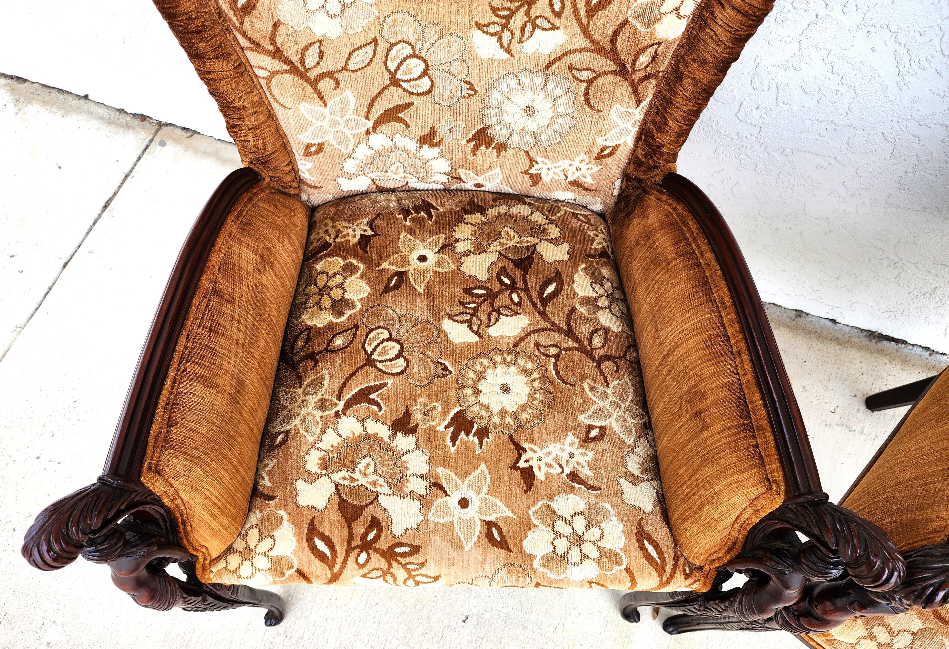 GROSFELD HOUSE Bergere Armchairs Walnut Nude Carvings For Sale 4