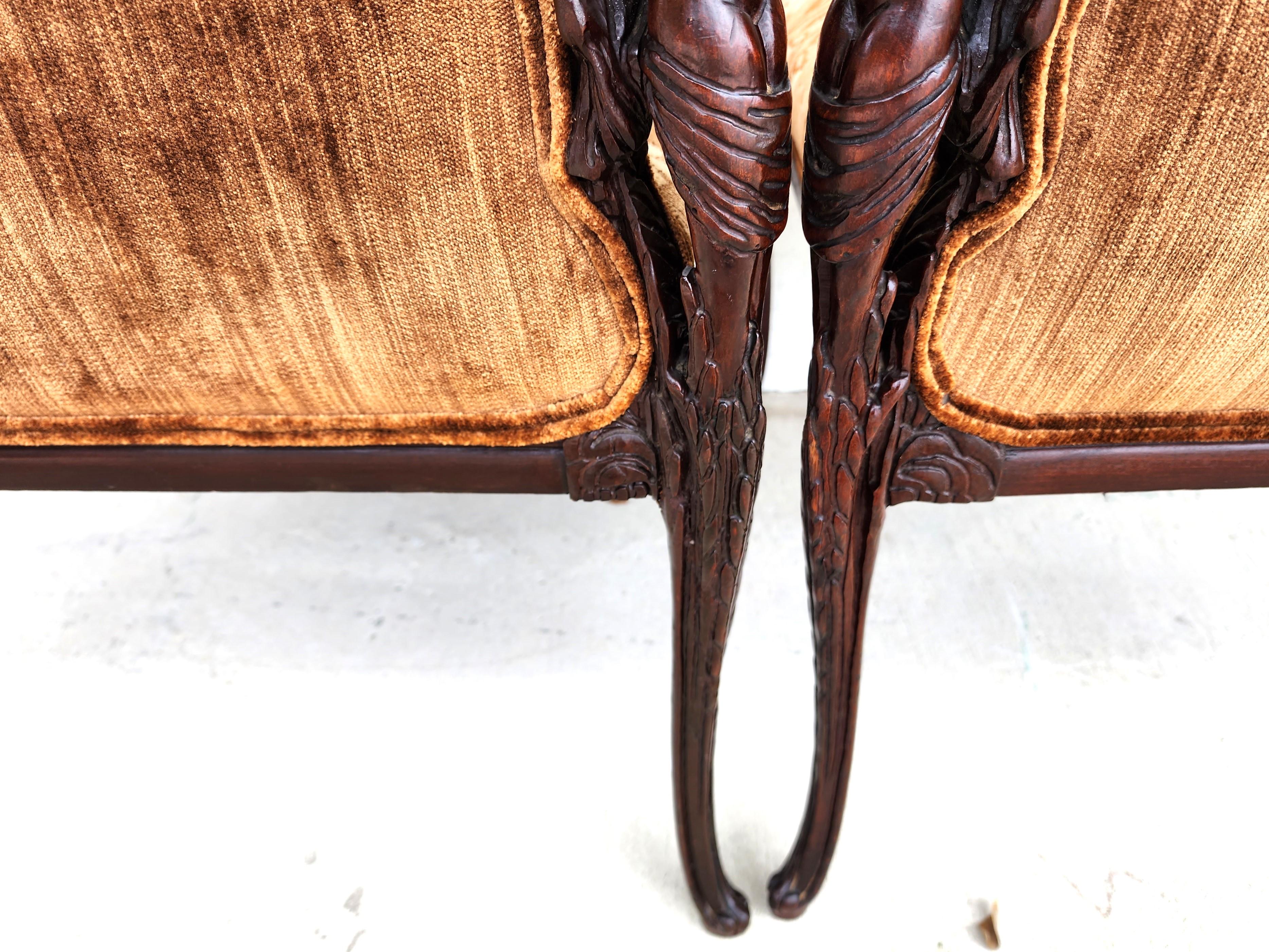 GROSFELD HOUSE Bergere Armchairs Walnut Nude Carvings For Sale 8