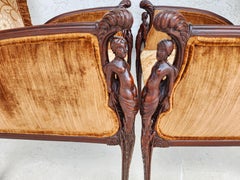 GROSFELD HOUSE Bergere Armchairs Walnut Nude Carvings