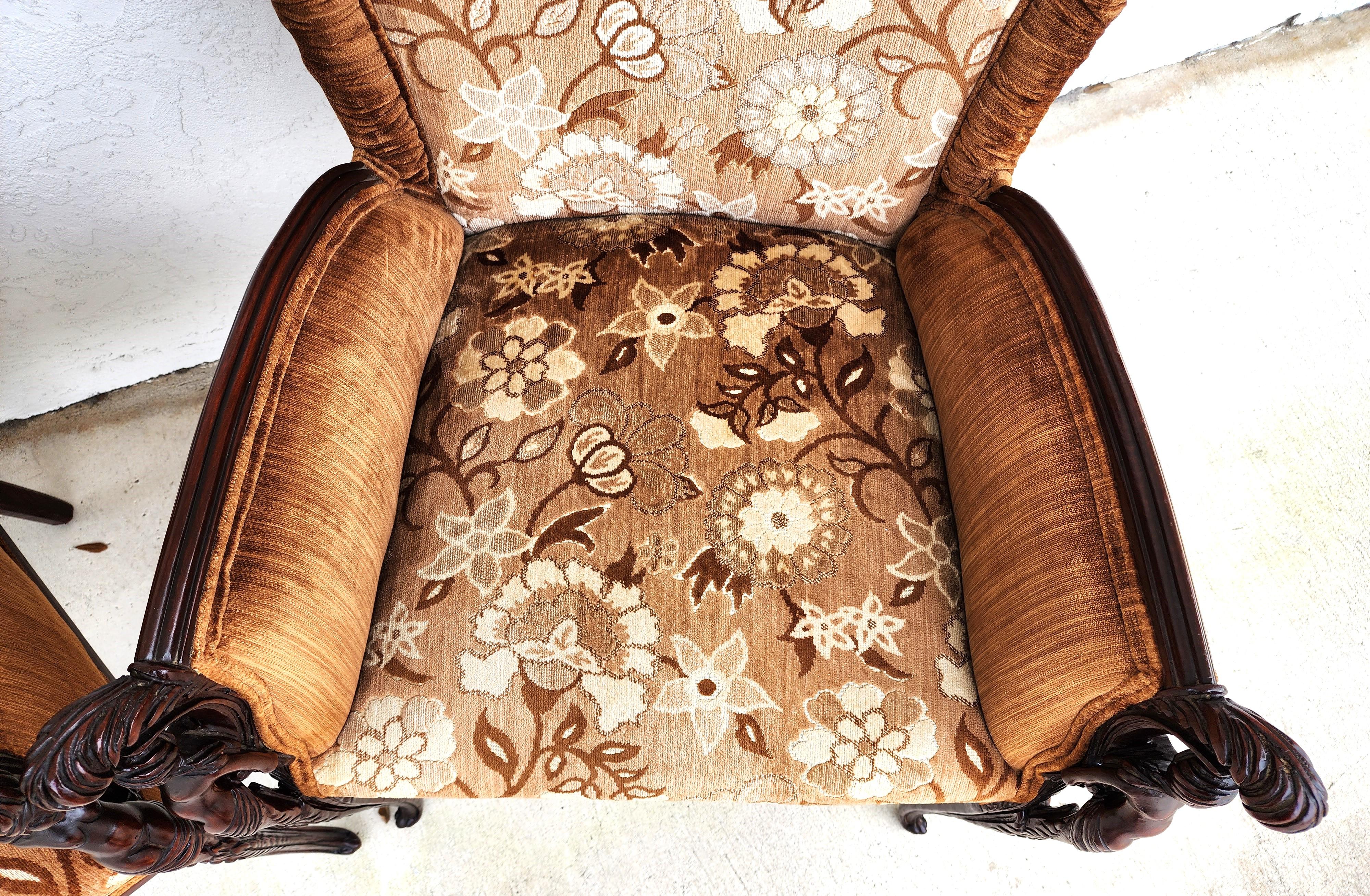 GROSFELD HOUSE Bergere Armchairs Walnut Nude Carvings For Sale 2