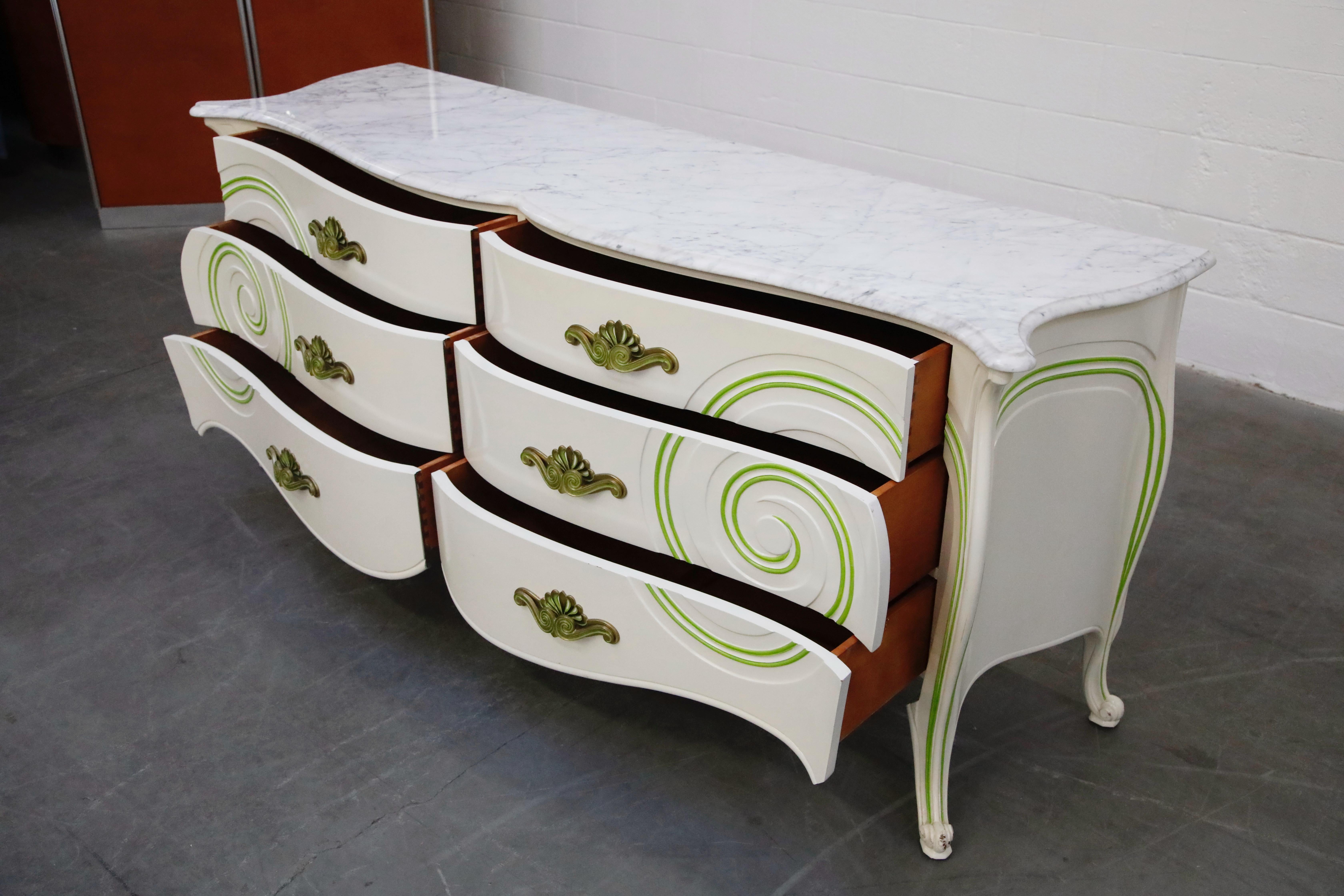 Hollywood Regency Grosfeld House Carrara Marble Complete Bedroom Set, circa 1940s, Signed