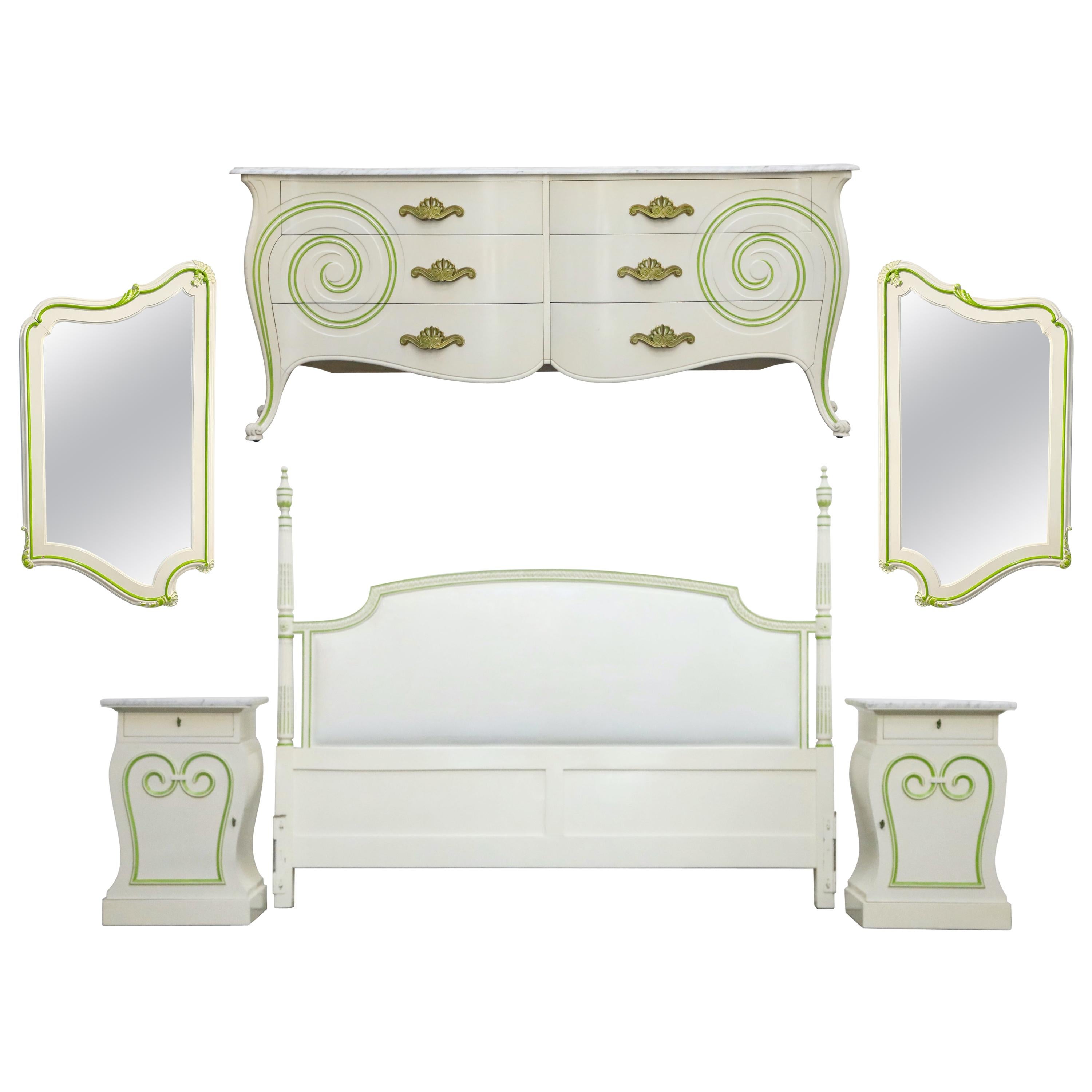 Grosfeld House Carrara Marble Complete Bedroom Set, circa 1940s, Signed For Sale
