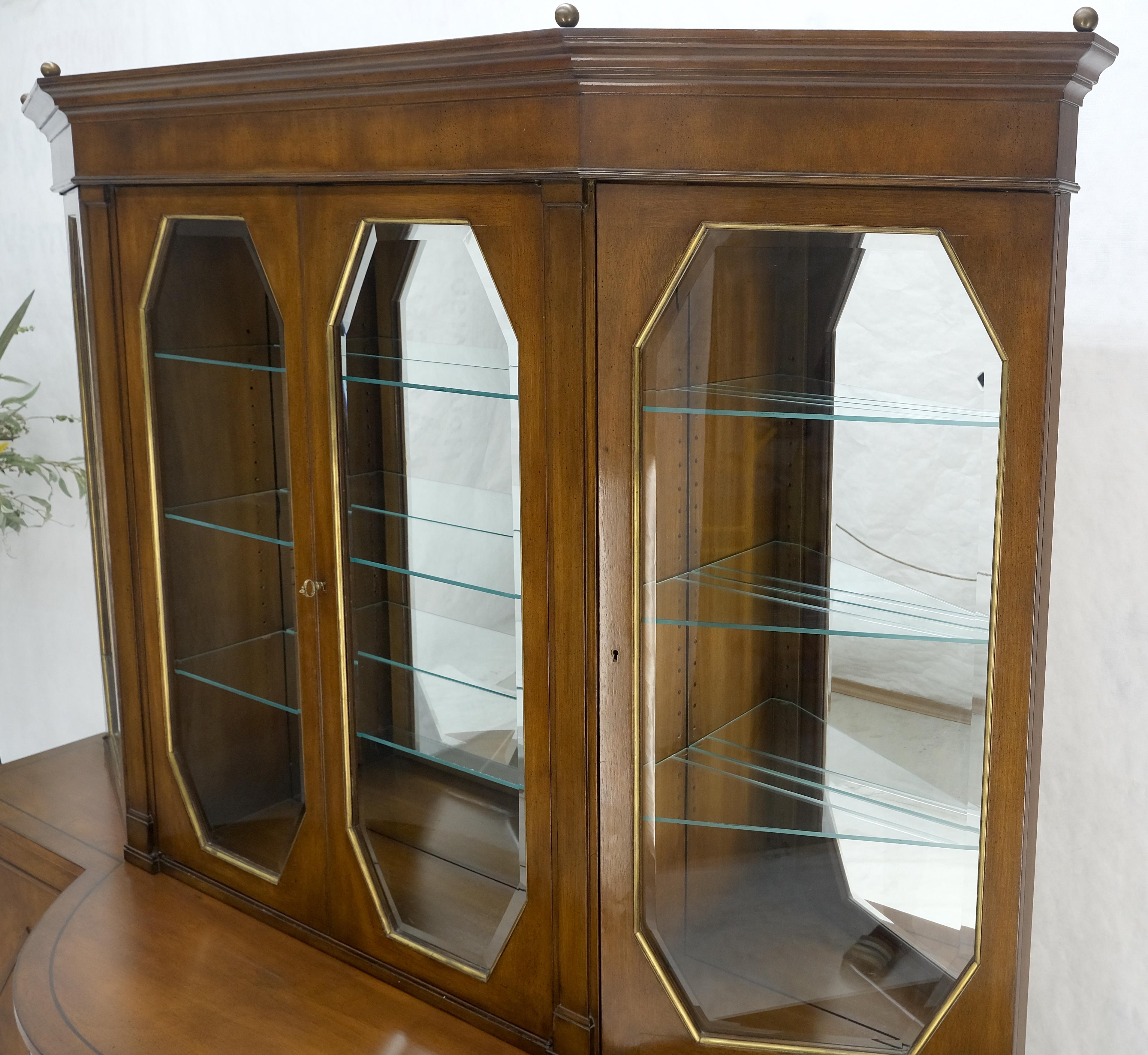 Mid-Century Modern Grosfeld House Demi Lune Shape Front 2 Part Beveled Glass Doors Breakfront MINT For Sale
