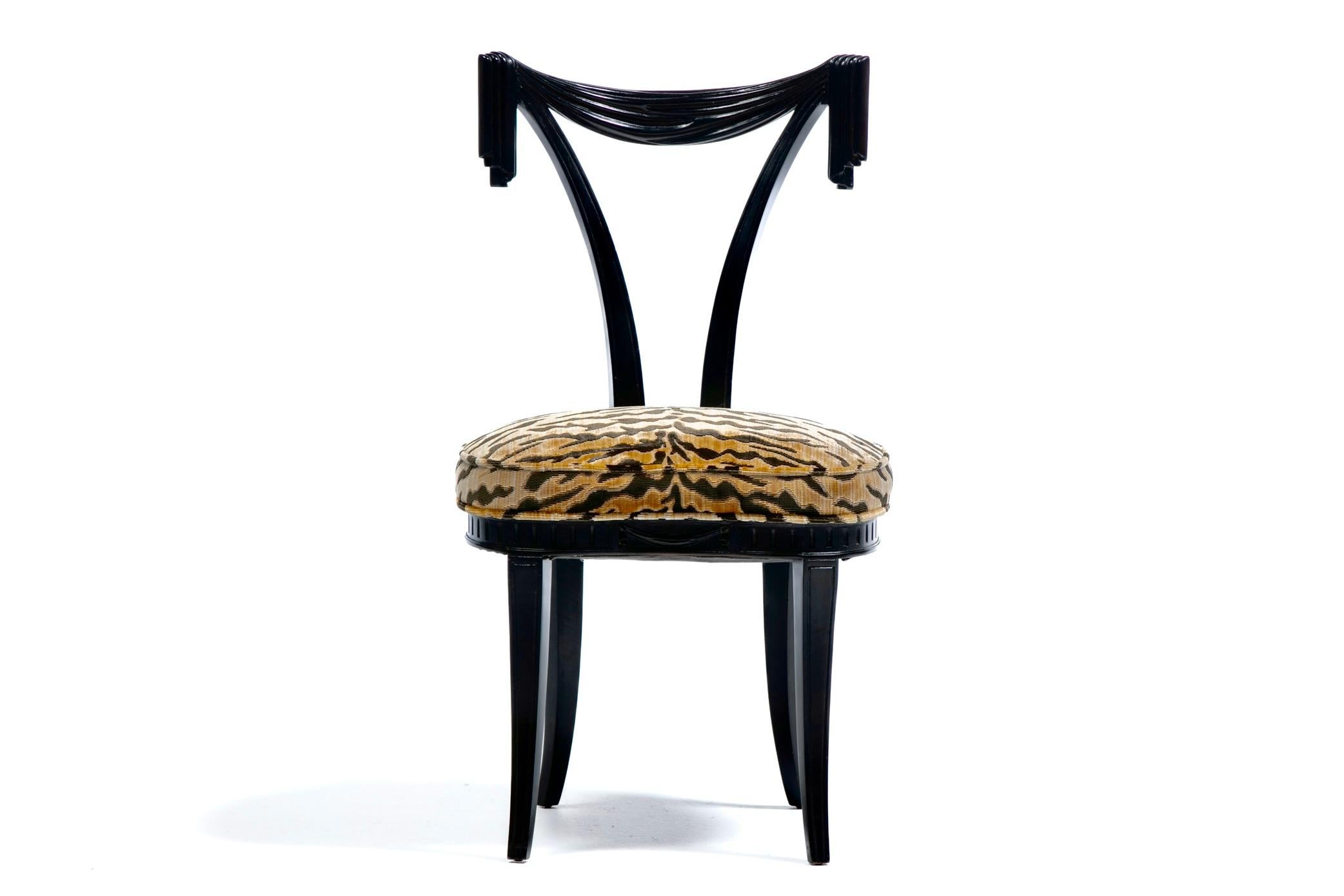 Grosfeld House Drapery Swag Back Side Chairs with Tiger Velvet Seats c. 1970s 4