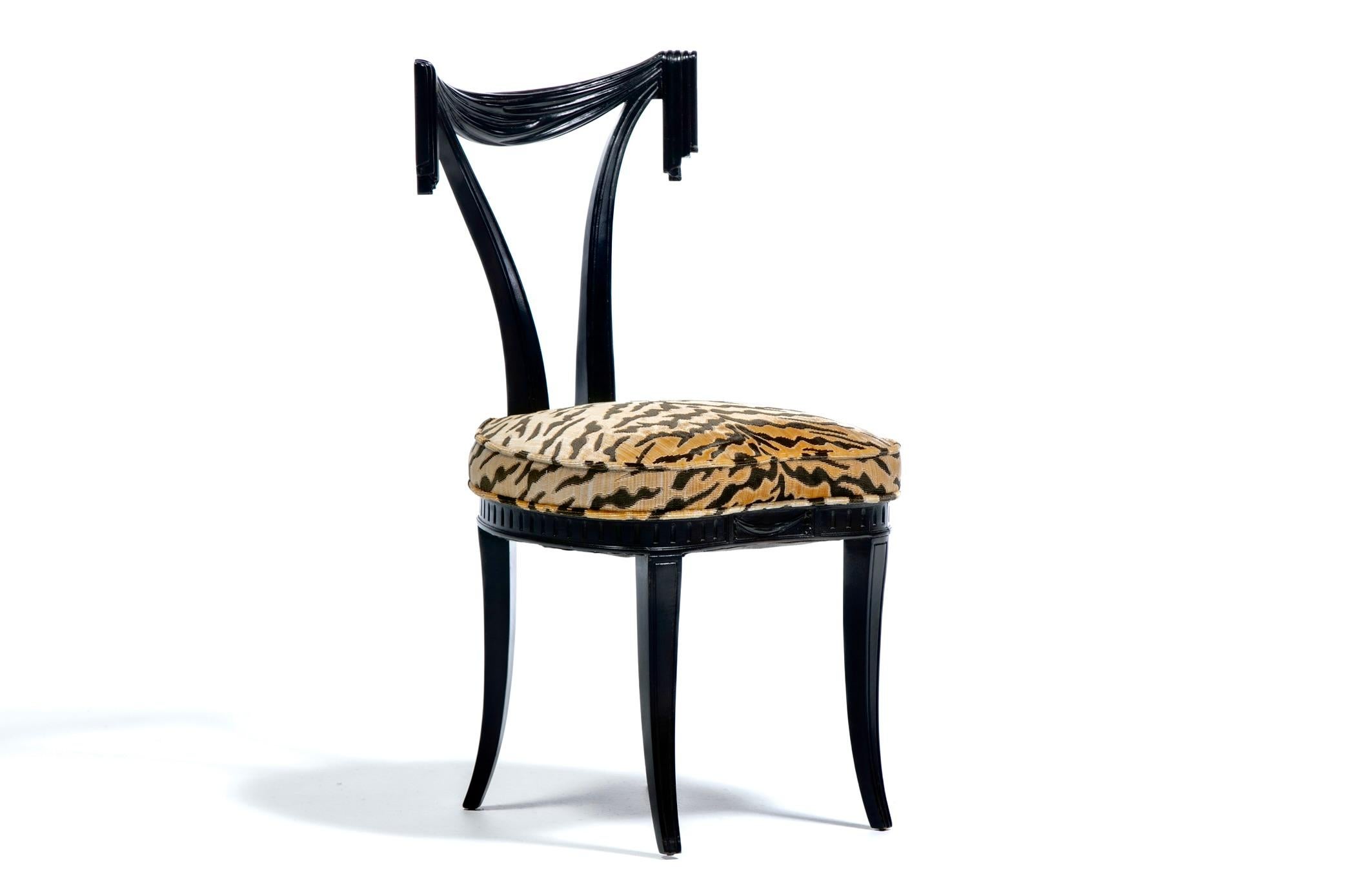Grosfeld House Drapery Swag Back Side Chairs with Tiger Velvet Seats c. 1970s 5