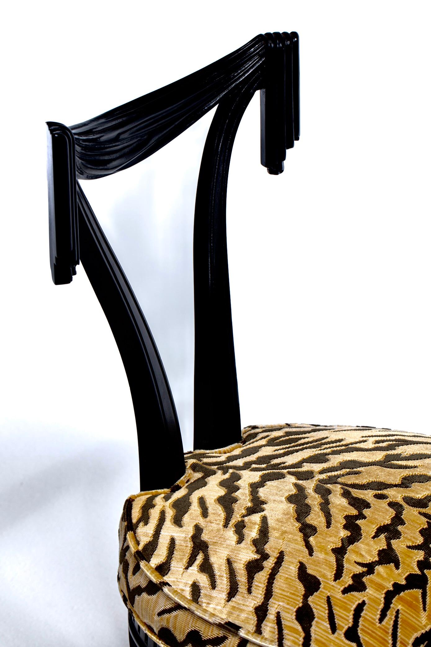 Grosfeld House Drapery Swag Back Side Chairs with Tiger Velvet Seats c. 1970s 12