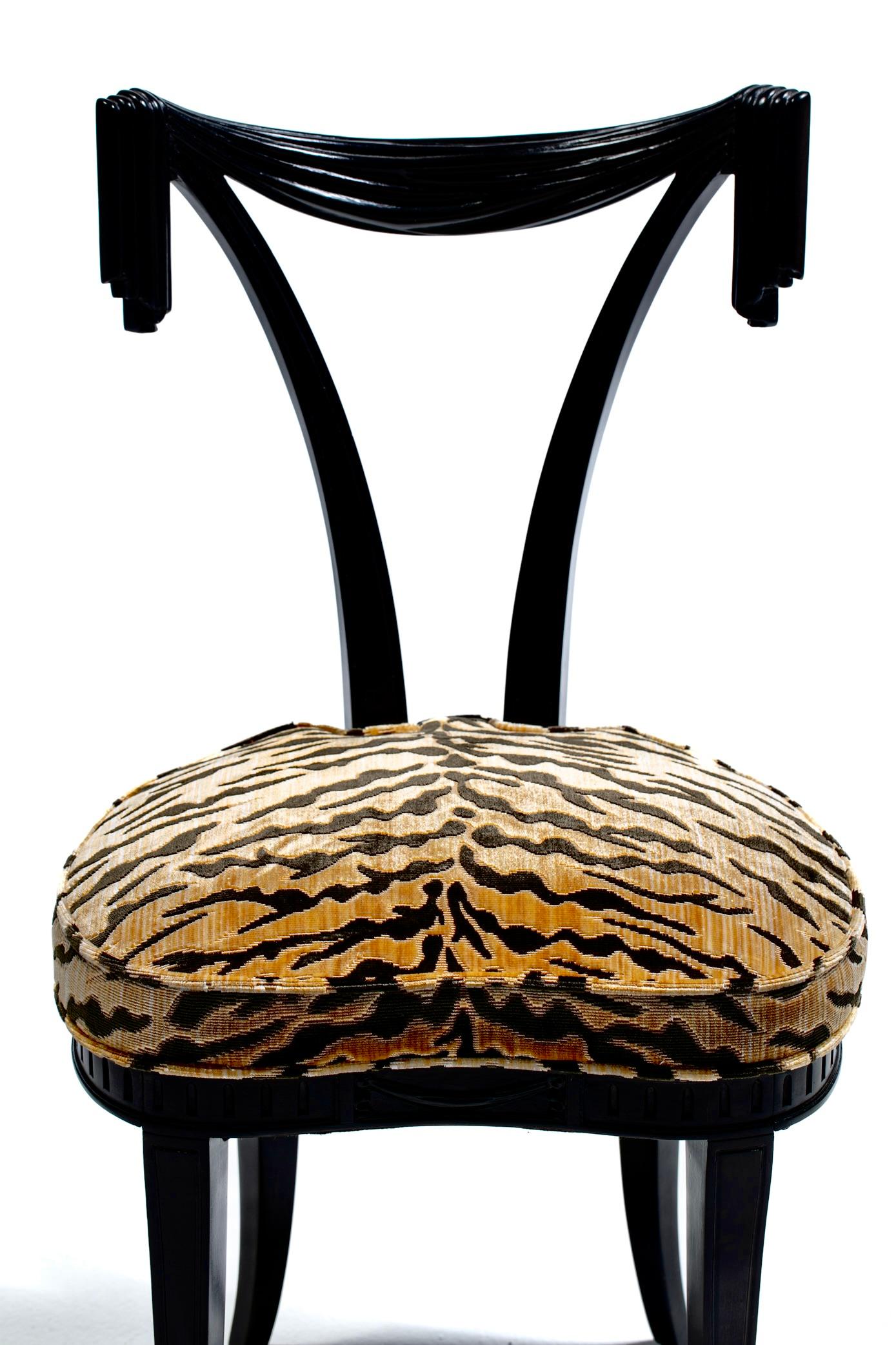 Grosfeld House Drapery Swag Back Side Chairs with Tiger Velvet Seats c. 1970s 13