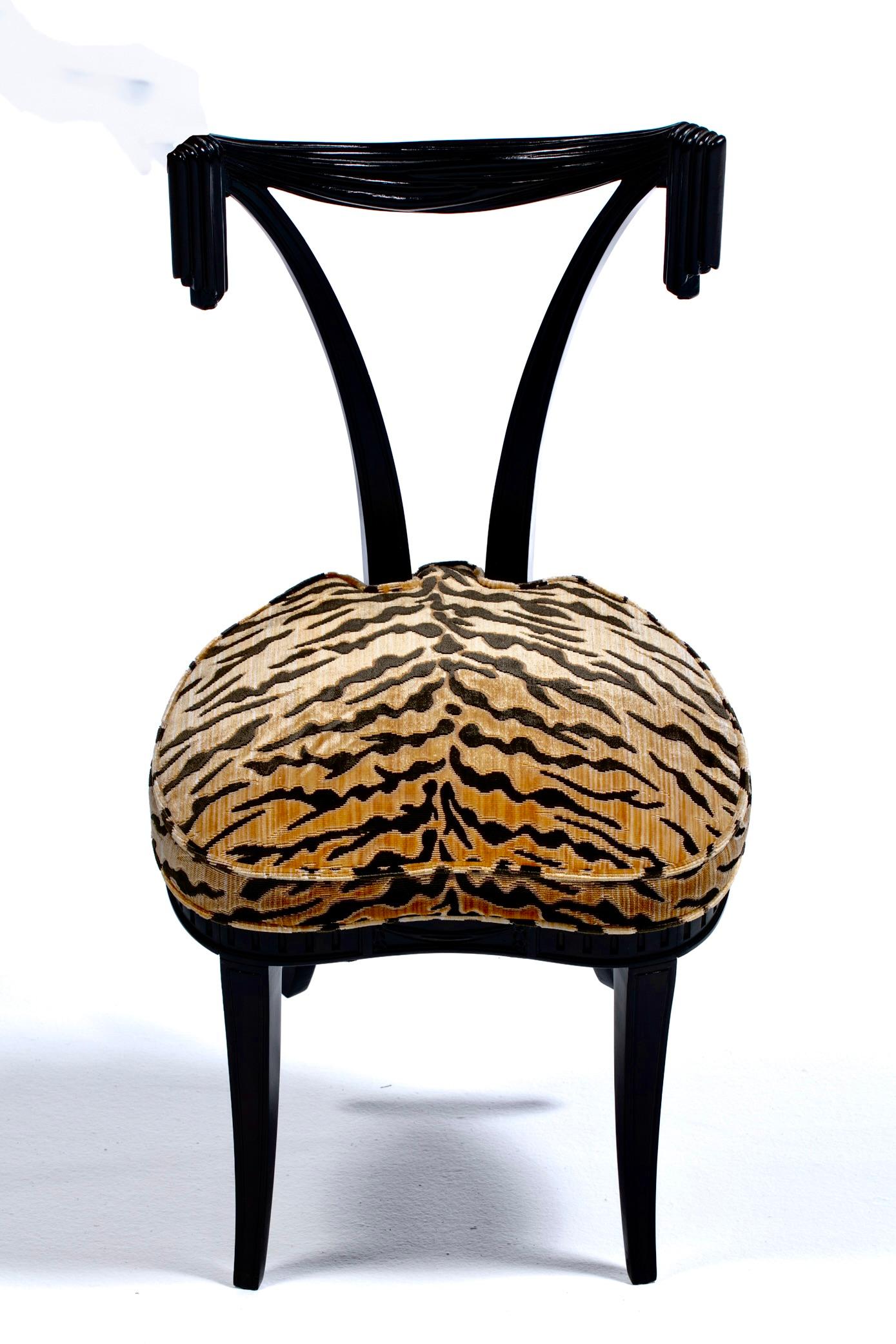 Grosfeld House Drapery Swag Back Side Chairs with Tiger Velvet Seats c. 1970s In Good Condition In Saint Louis, MO