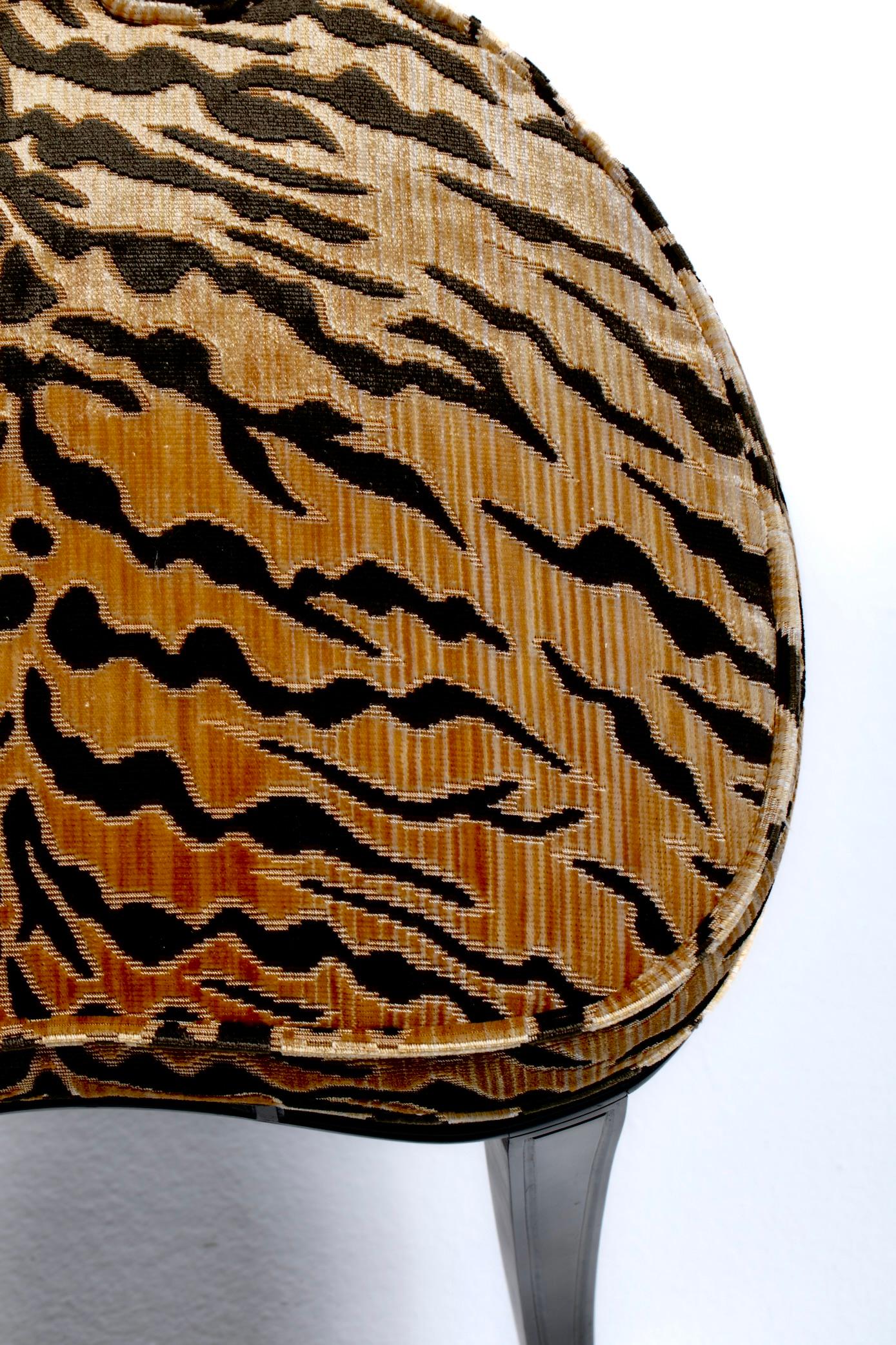 Grosfeld House Drapery Swag Back Side Chairs with Tiger Velvet Seats c. 1970s 1