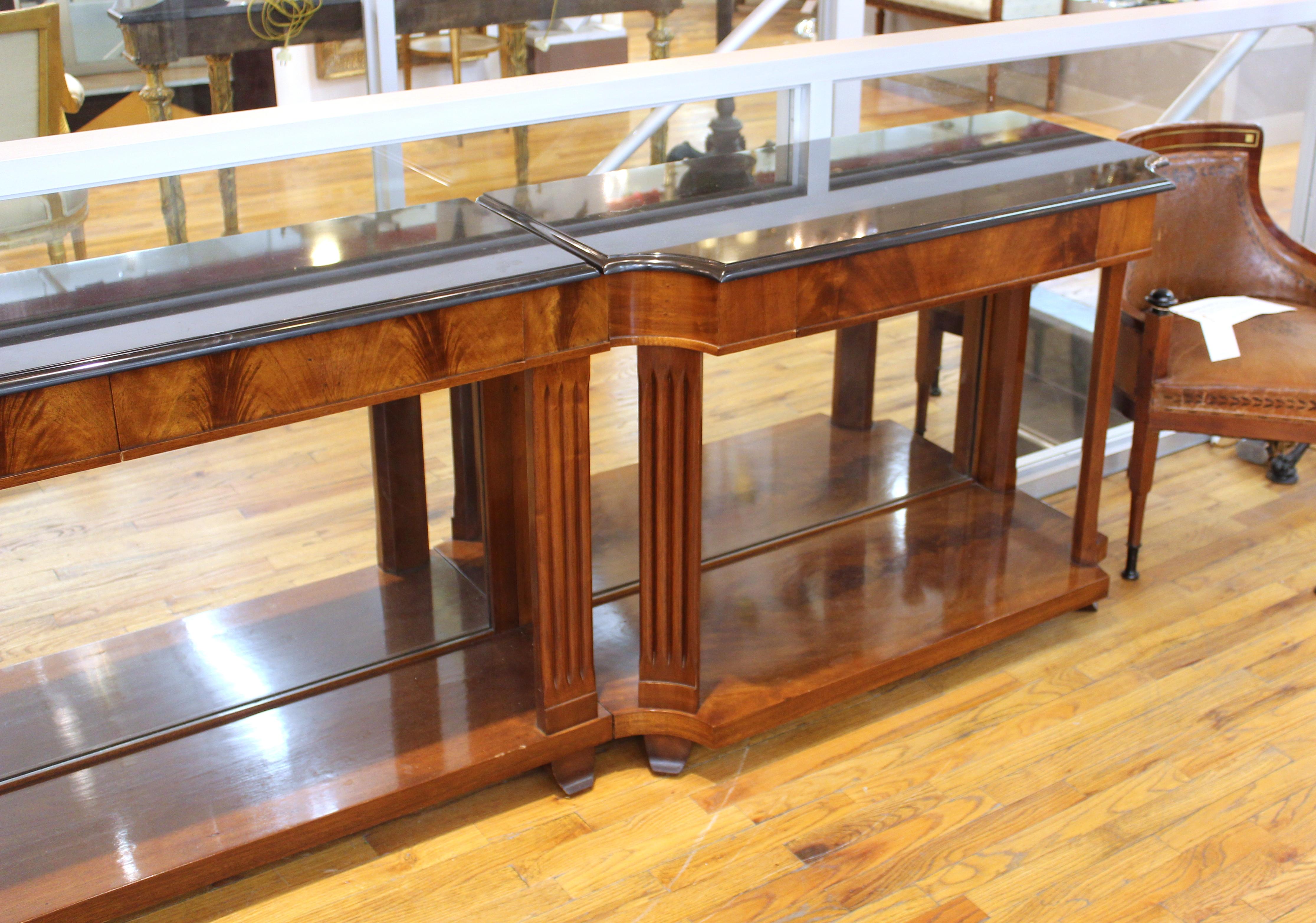 Grosfeld House Empire Style Mirrored Mahogany Console with Marble Tops In Good Condition In New York, NY