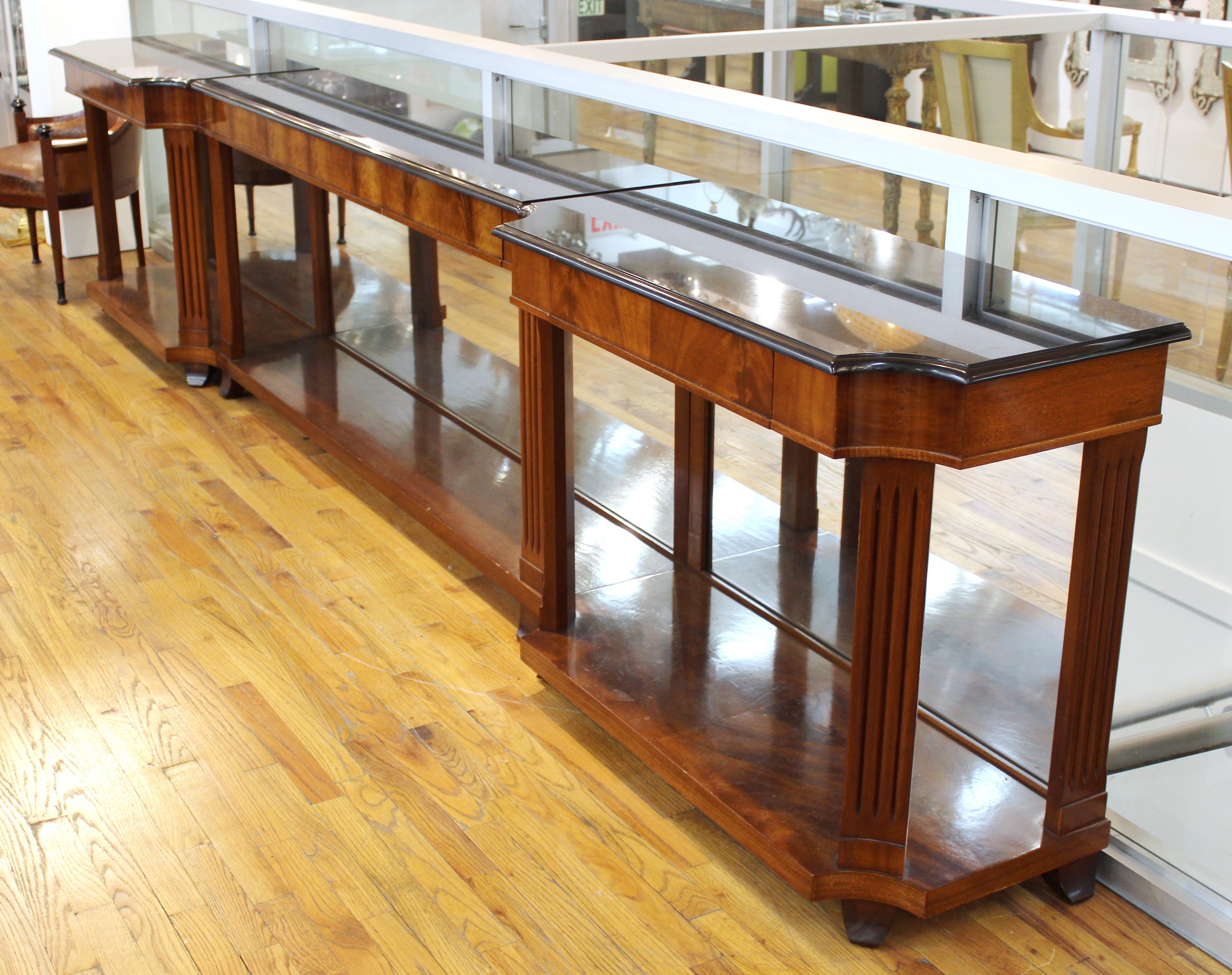 20th Century Grosfeld House Empire Style Mirrored Mahogany Console with Marble Tops