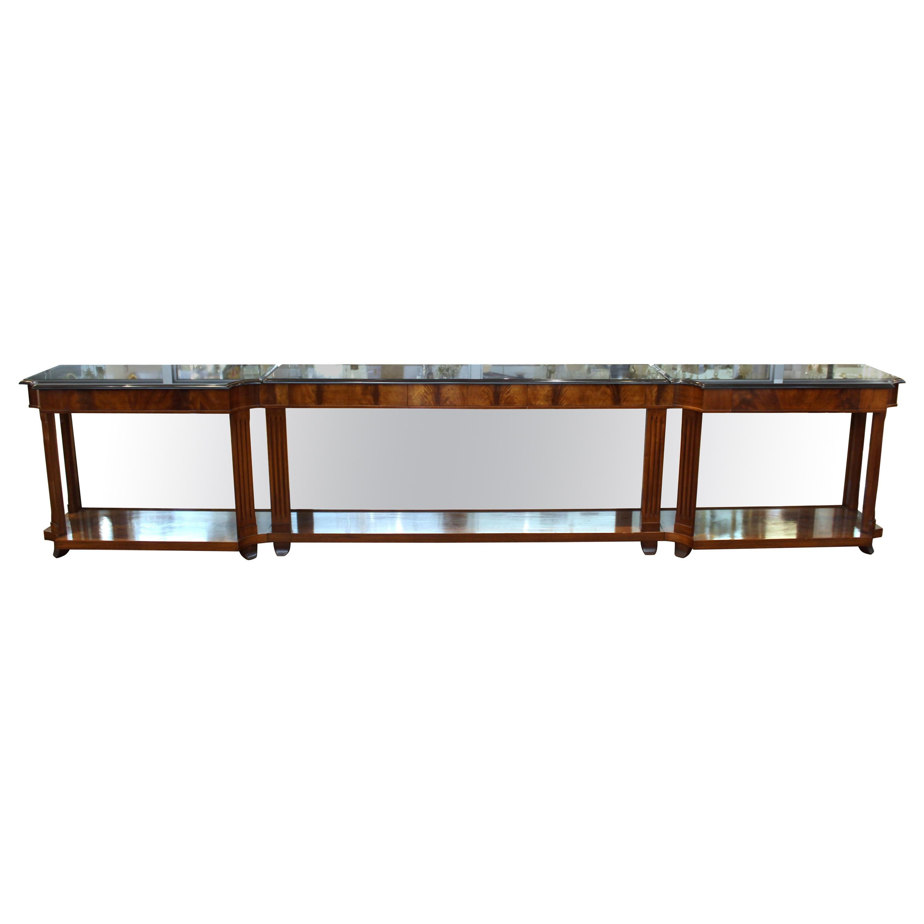 Grosfeld House Empire Style Mirrored Mahogany Console with Marble Tops