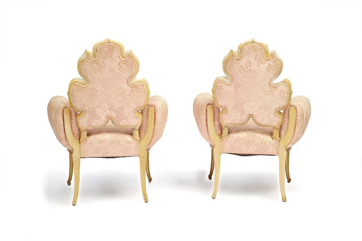 Mid-20th Century Grosfeld House Flower Back Chairs in Pink Brocade, 1940s
