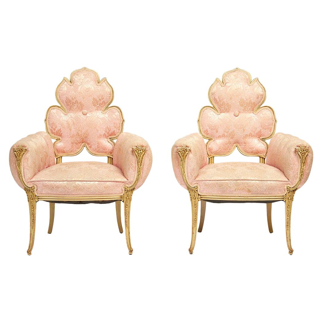 Grosfeld House Flower Back Chairs in Pink Brocade, 1940s