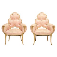 Grosfeld House Flower Back Chairs in Pink Brocade, 1940s