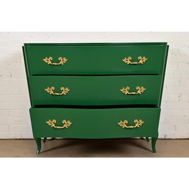 Brass Grosfeld House French Provincial Louis XV Chest of Drawers, Newly Refinished For Sale