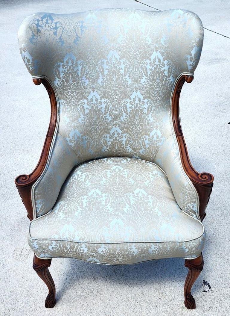 For FULL item description click on CONTINUE READING at the bottom of this page.

Offering One Of Our Recent Palm Beach Estate Fine Furniture Acquisitions Of A
Mid Century Grosfeld House French Wingback Armchair

Approximate Measurements in