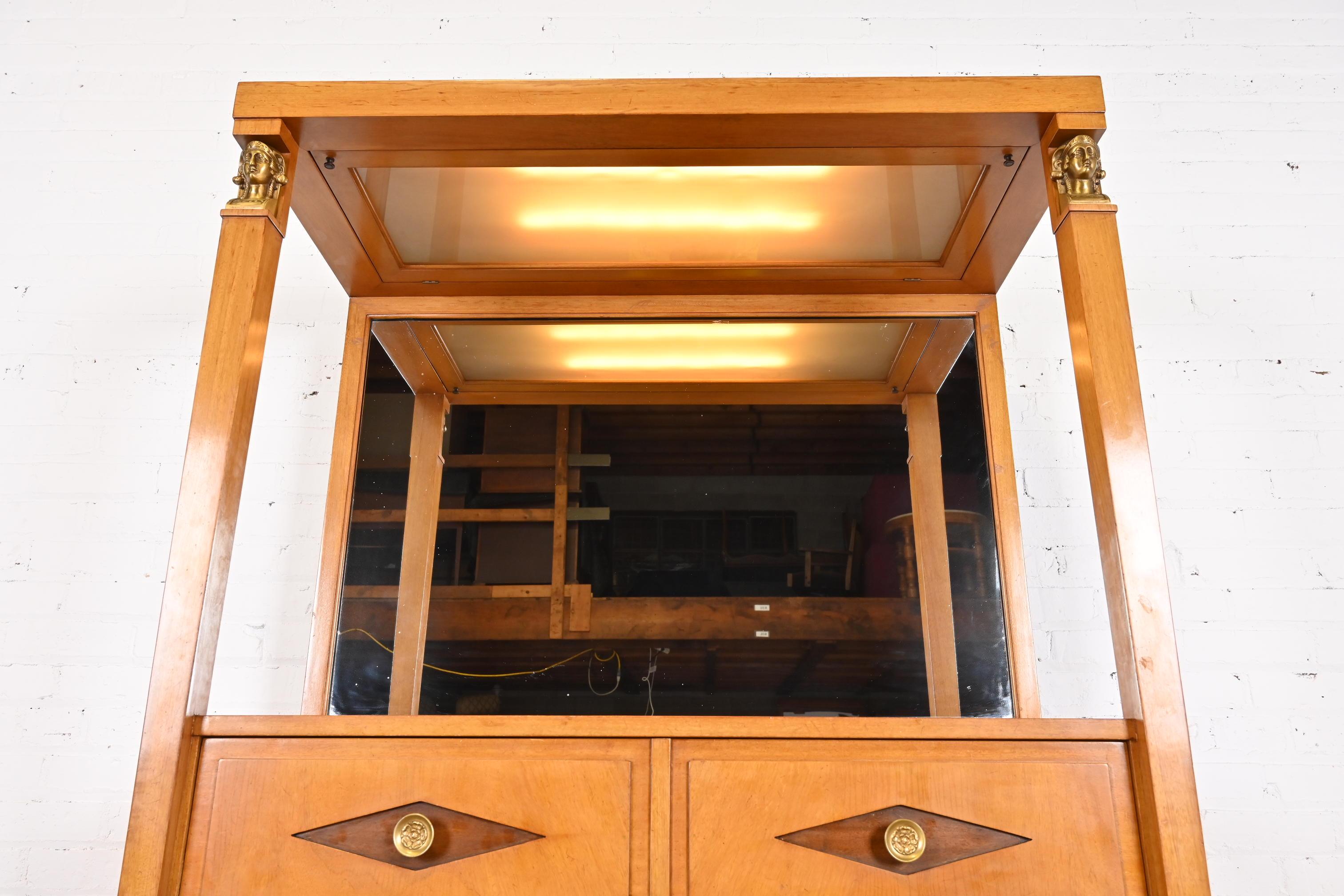 Grosfeld House Hollywood Regency Empire Mahogany Lighted Bar Cabinet For Sale 8