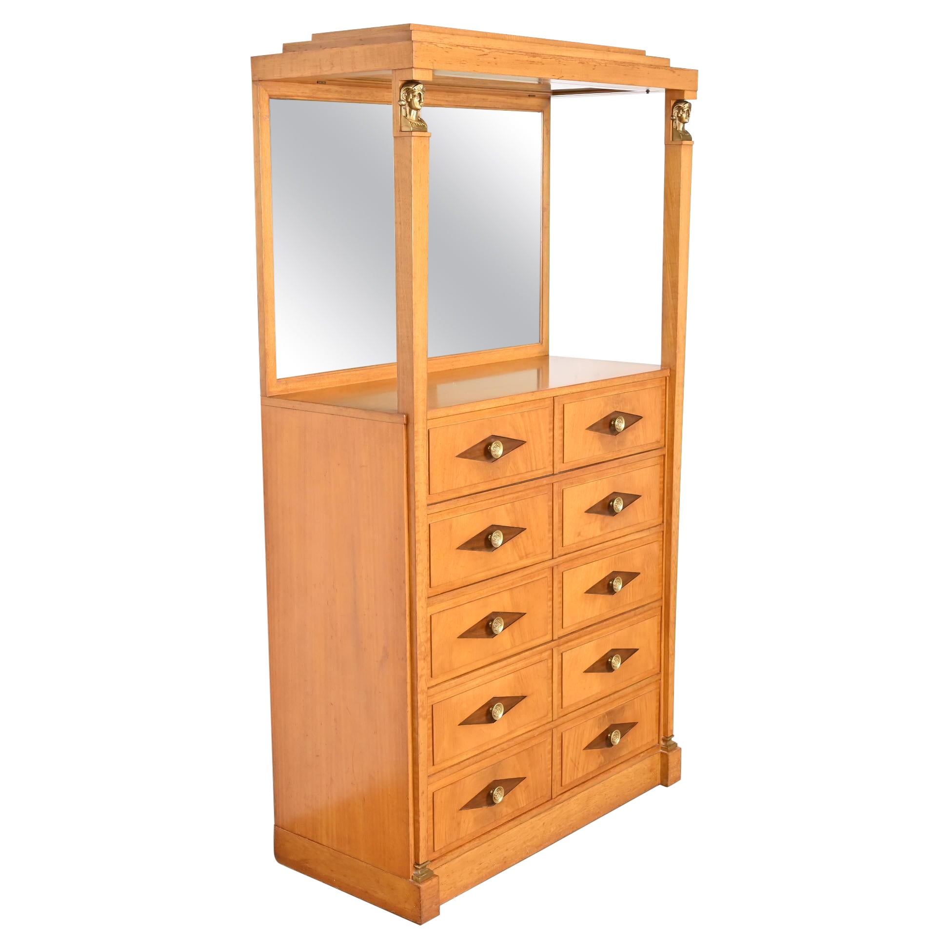 Grosfeld House Hollywood Regency Empire Mahogany Lighted Bar Cabinet