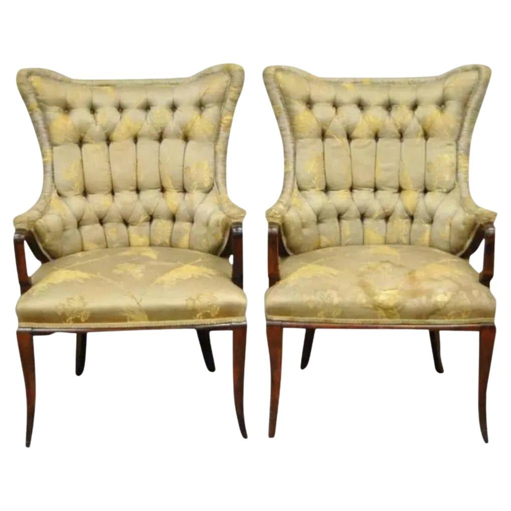 Grosfeld House Hollywood Regency Mahogany Arm Chairs after Dorothy Draper - Pair