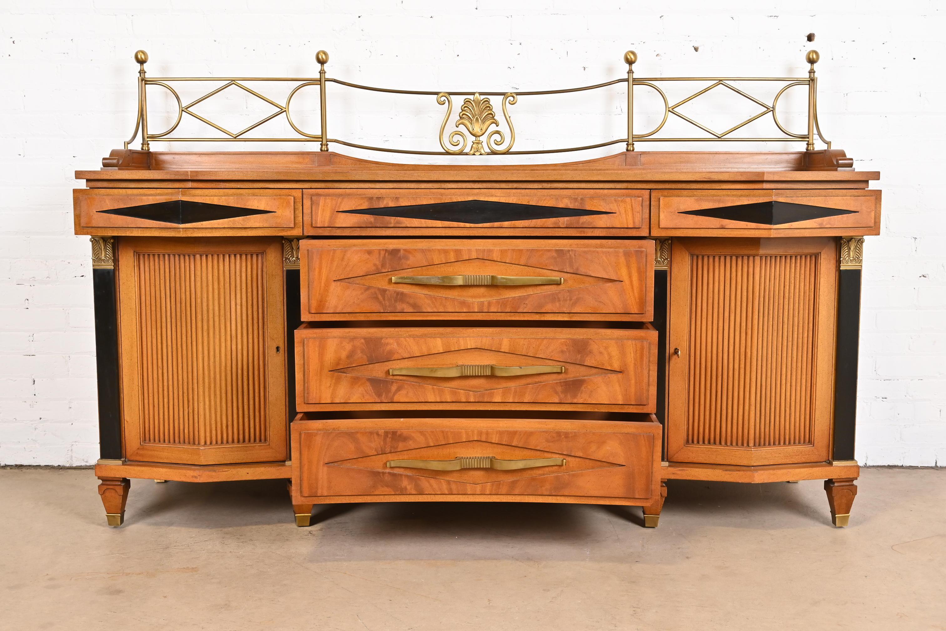 Brass Grosfeld House Hollywood Regency Mahogany Sideboard or Bar Cabinet For Sale