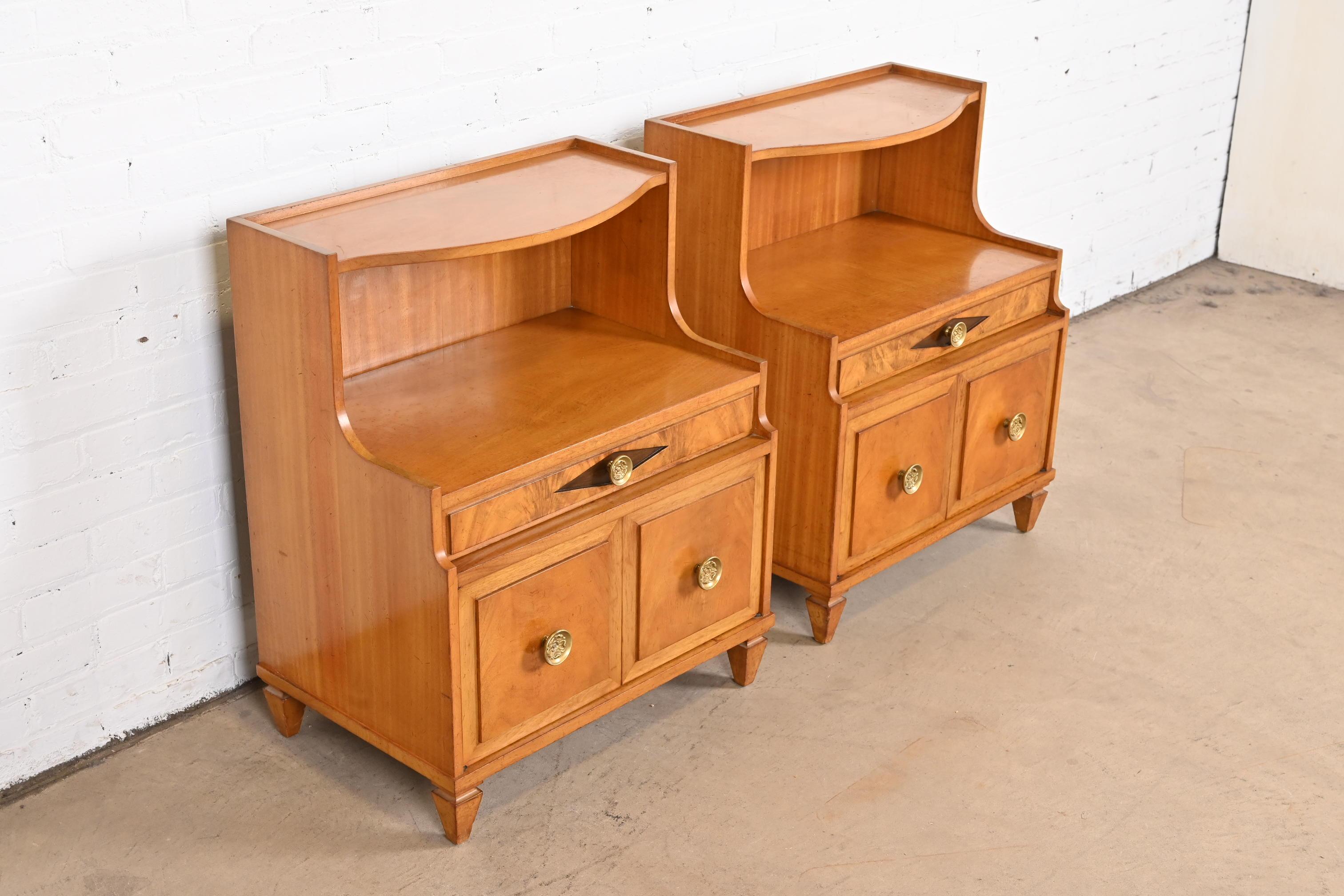 20th Century Grosfeld House Hollywood Regency Mahogany Two-Tiered Nightstands, Pair For Sale