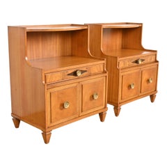 Grosfeld House Hollywood Regency Mahogany Two-Tiered Nightstands, Pair