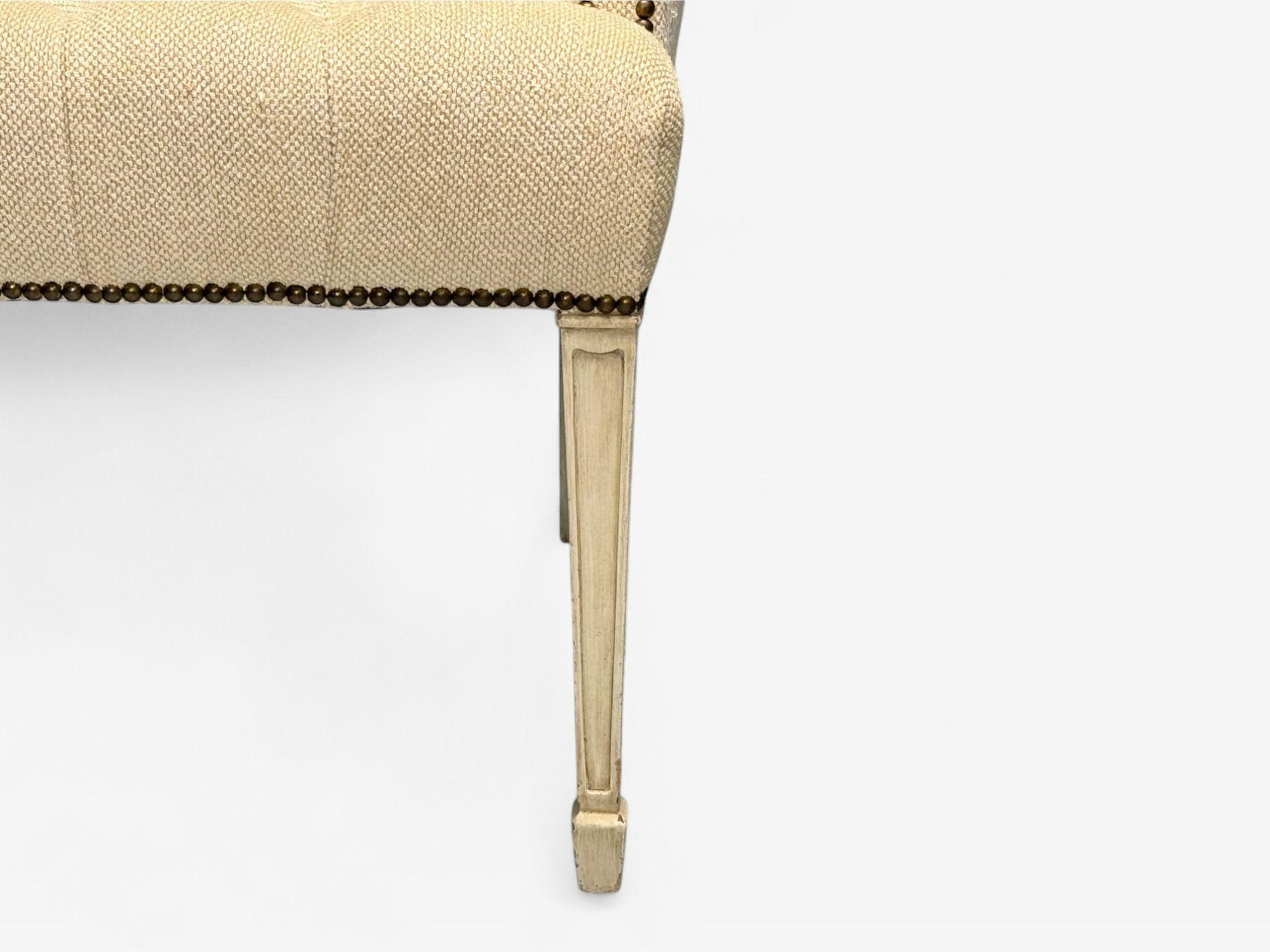 Grosfeld House, Hollywood Regency, Rolled Arm Chairs, Painted Wood, Tweed Linen For Sale 2