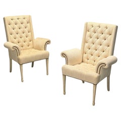 Grosfeld House, Hollywood Regency, Rolled Arm Chairs, Painted Wood, Tweed Linen