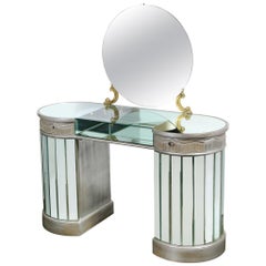 Grosfeld House Hollywood Regency Silvered, Brass & Mirrored Vanity Table/ Desk