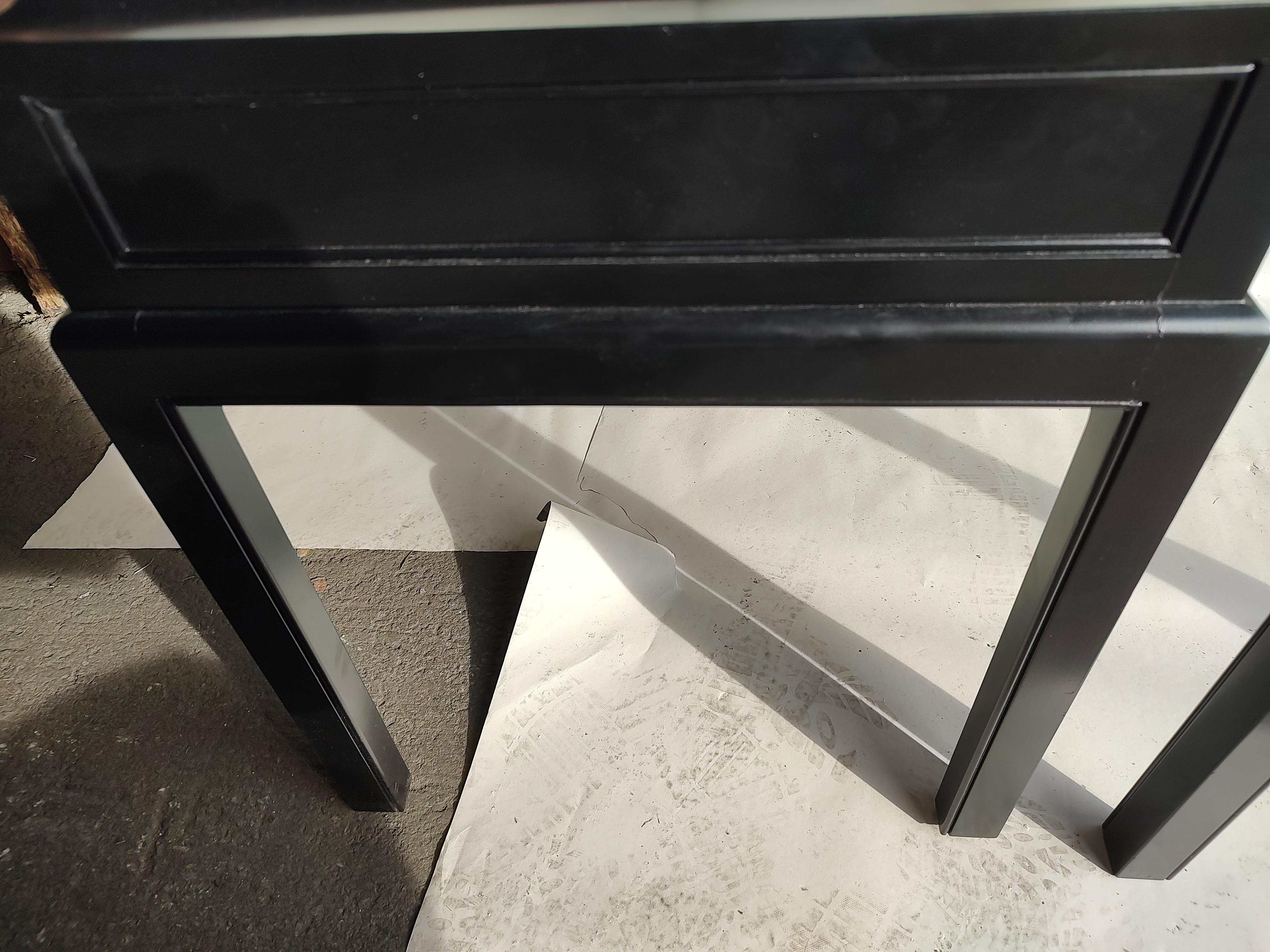 Mid-20th Century Grosfeld House Leather Top Side End Tables in Black Lacquer, circa 1968 For Sale