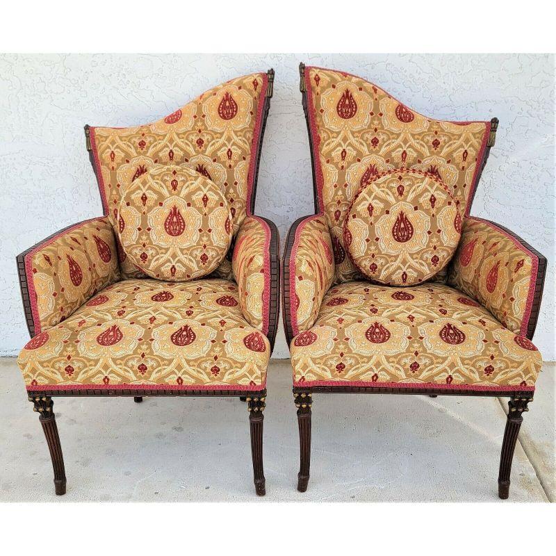 For FULL item description be sure to click on CONTINUE READING at the bottom of this listing.

Offering One Of Our Recent Palm Beach Estate Fine Furniture Acquisitions Of A 
Pair of Grosfeld House Hollywood Regency Newly Upholstered
