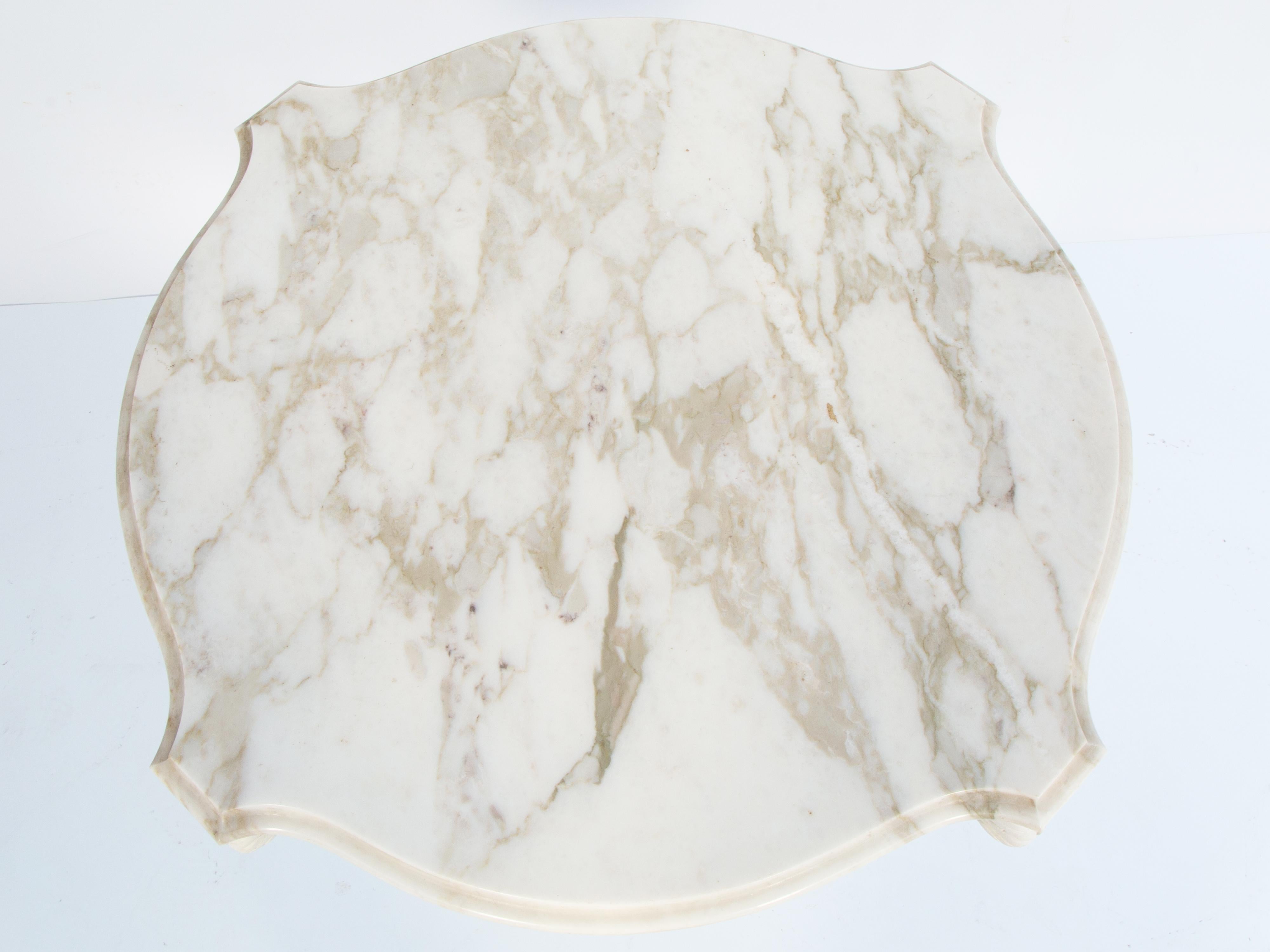 Grosfeld House Painted Vintage Carved Plume Table with Calcutta Marble Top In Good Condition For Sale In West Palm Beach, FL