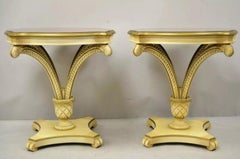 Grosfeld House Plume Carved Feather Pedestal Regency Side Tables - a Pair