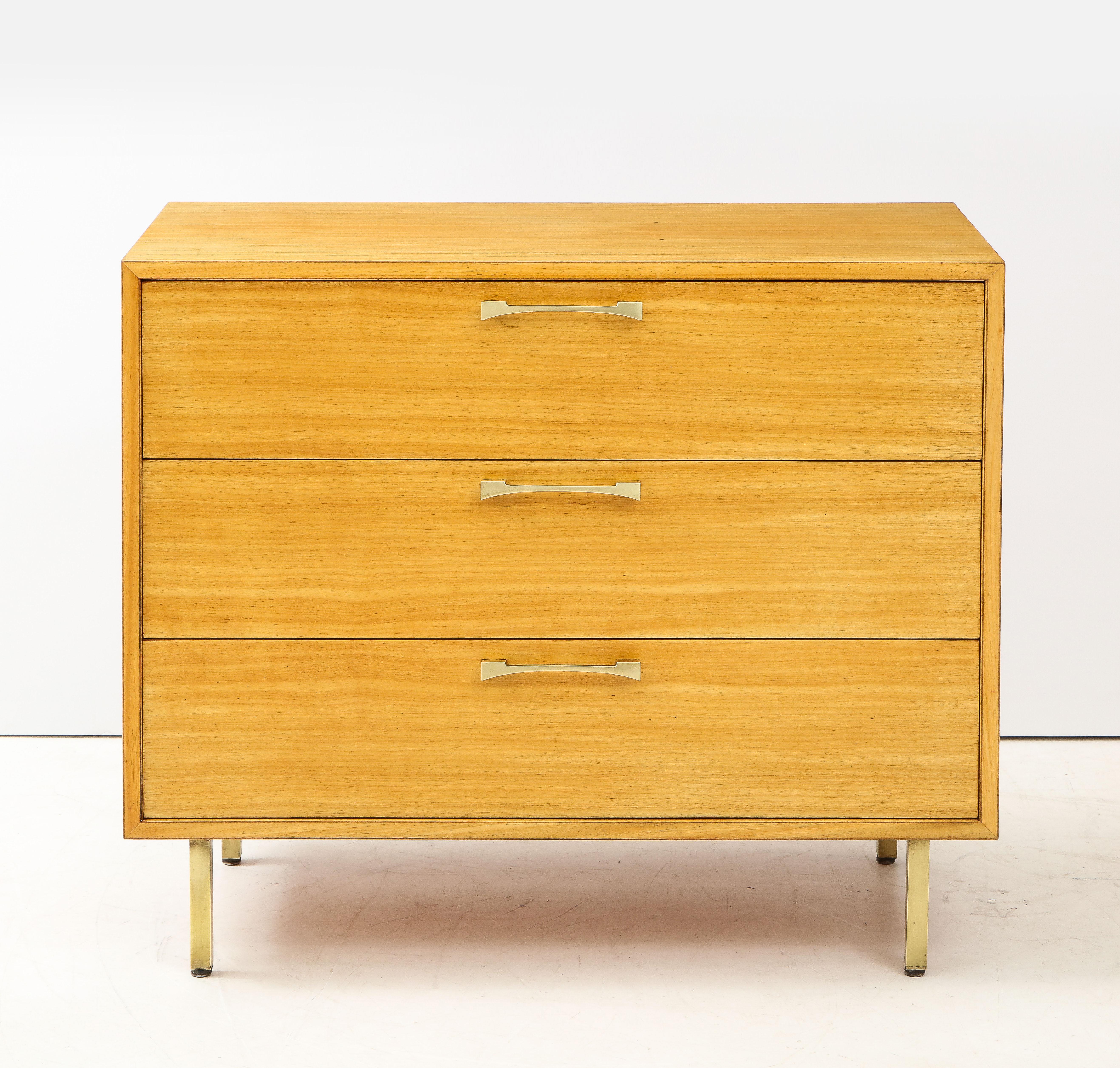 Brass Grosfeld House Primavera Wood 3-Drawer Modern Dressers For Sale