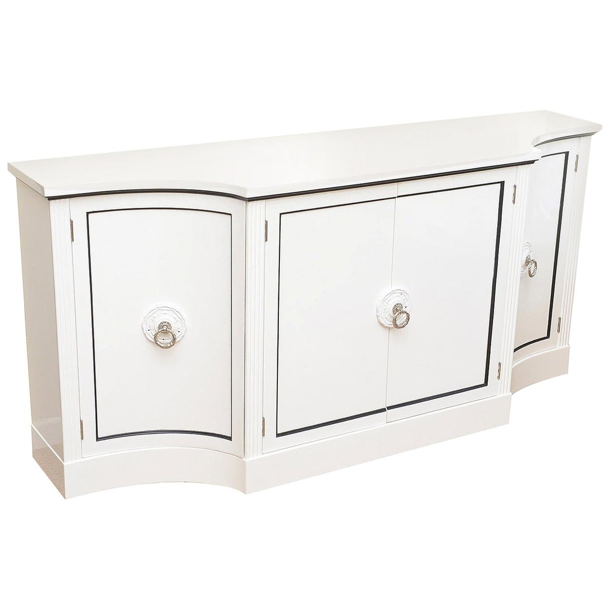 Grosfeld House Regency White Lacquered and Nickel Silver Cabinet or Buffet
