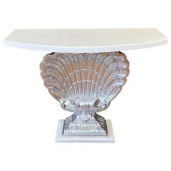 Grosfeld House Shell Console Table in Silver Leaf and White Lacquer, 1940s