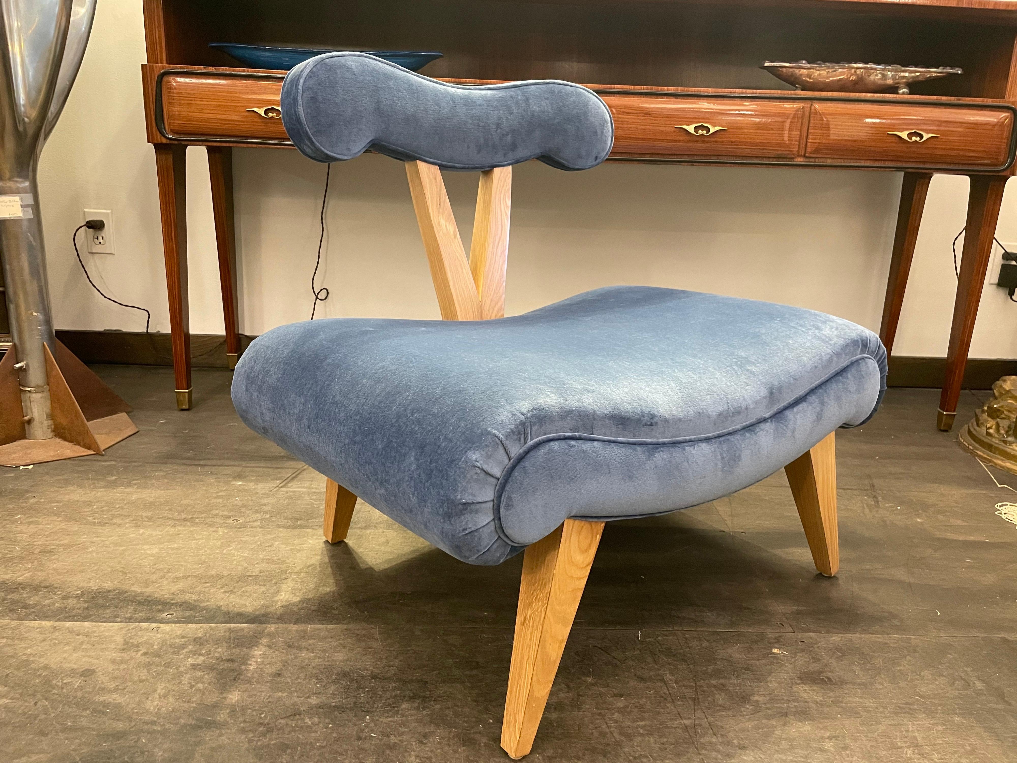Grosfeld House Sessel ohne Armlehne „Perwinkle Blue“ (Samt) im Angebot