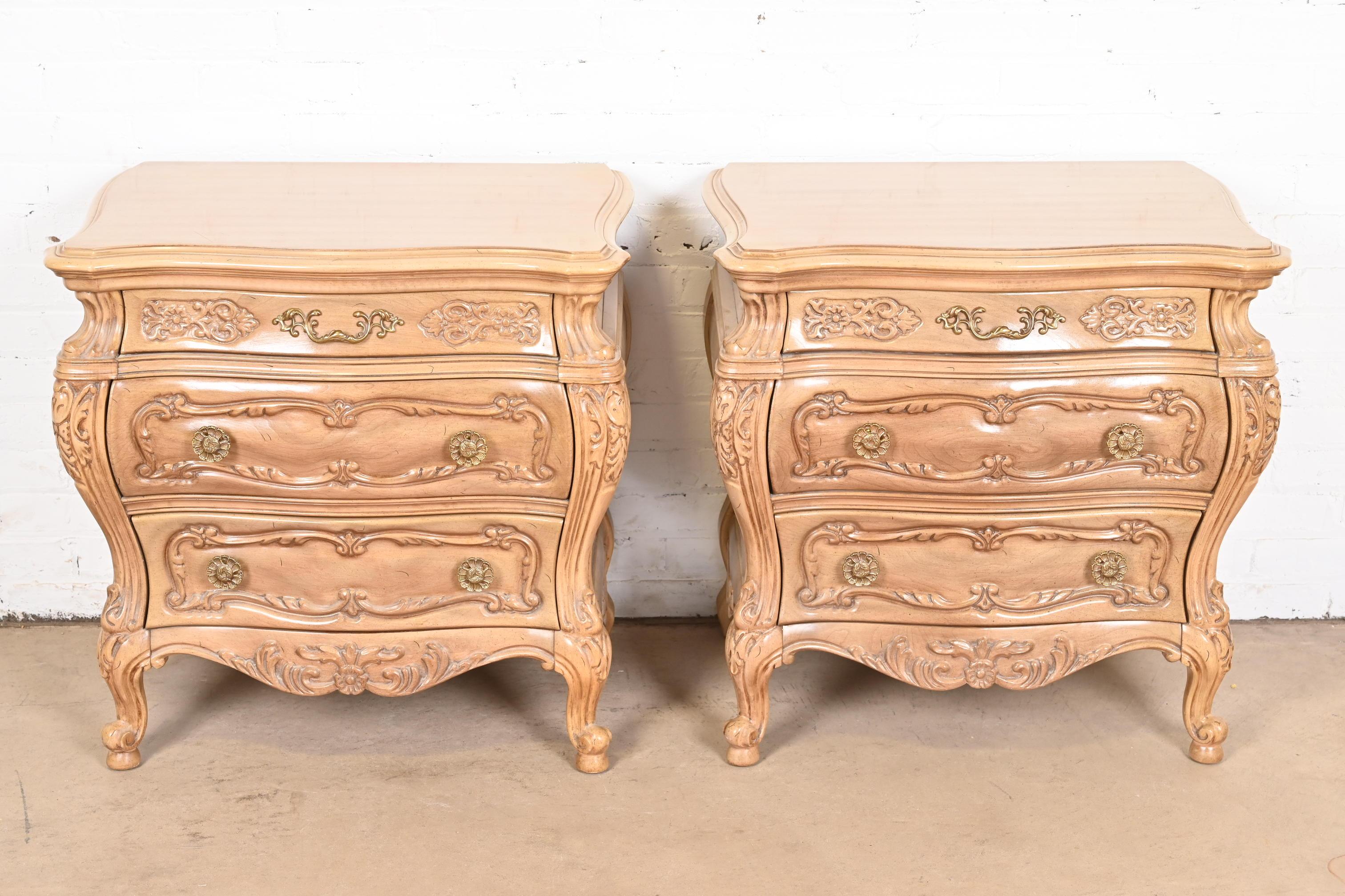 American Grosfeld House Style French Provincial Louis XV Bleached Walnut Bedside Chests For Sale