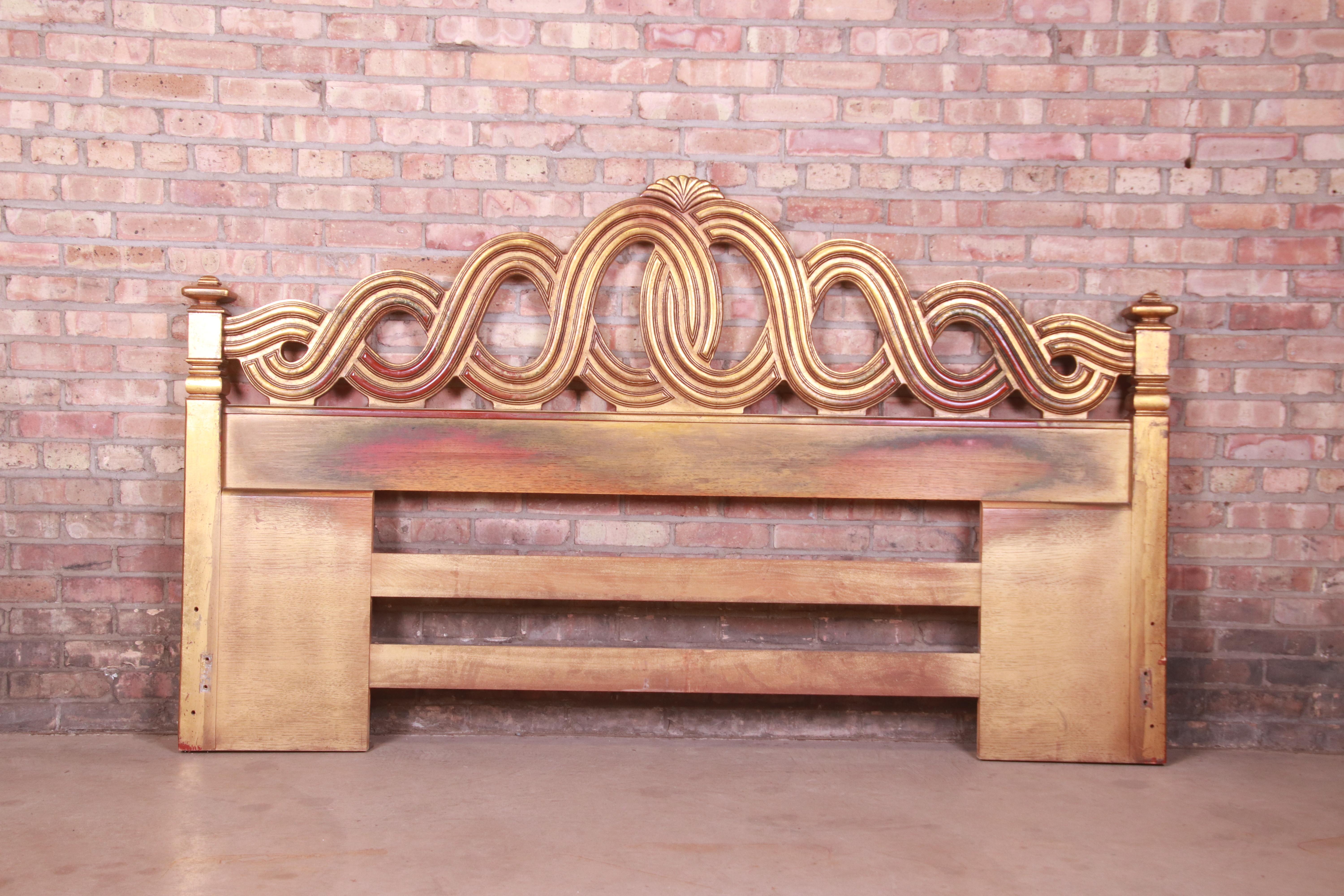 Grosfeld House Style Hollywood Regency Carved Gold Gilt King Size Headboard In Good Condition In South Bend, IN