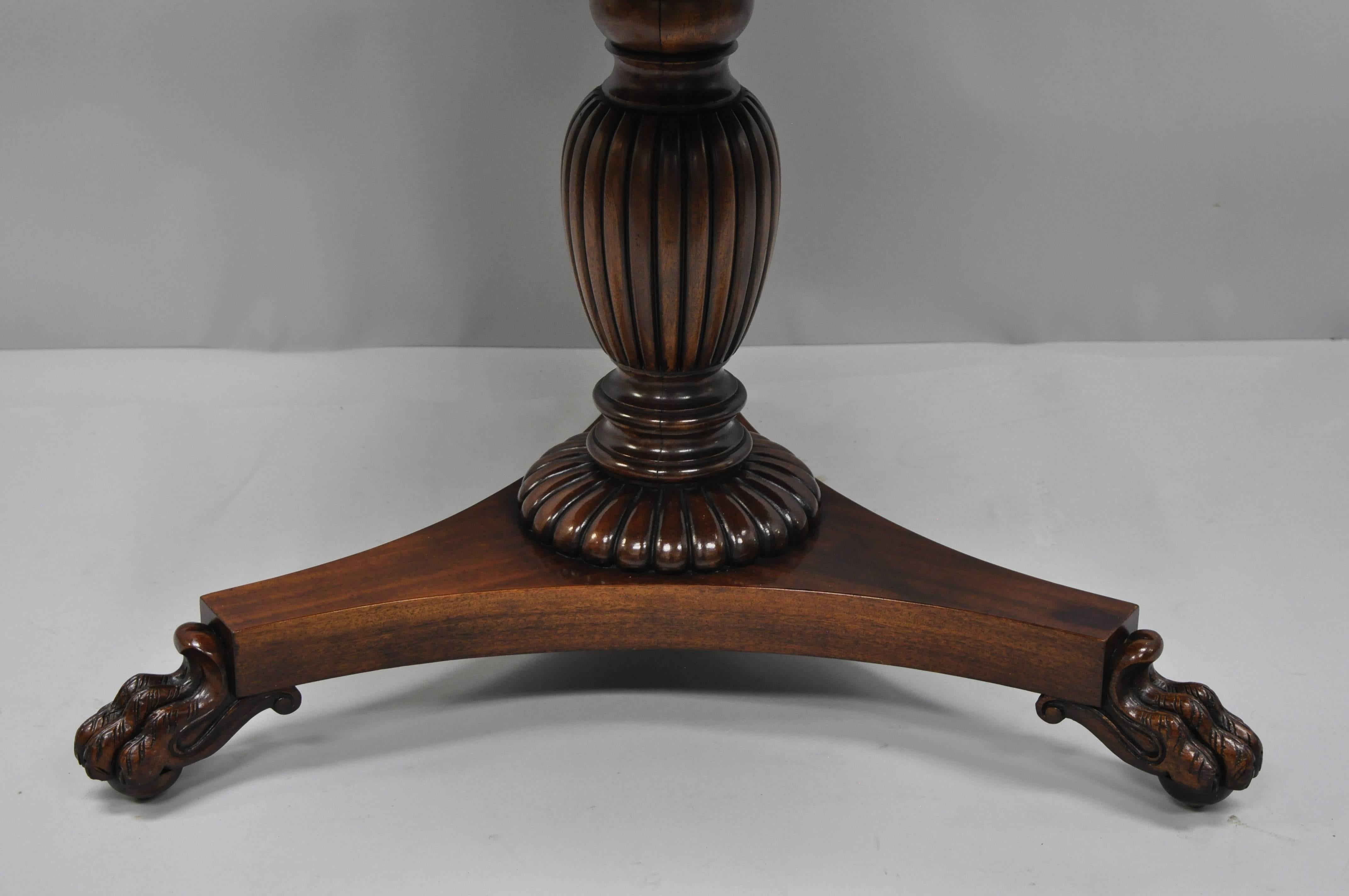 Empire Grosfeld House Mahogany and Rosewood Three Drawer Pedestal Drum Center Table For Sale